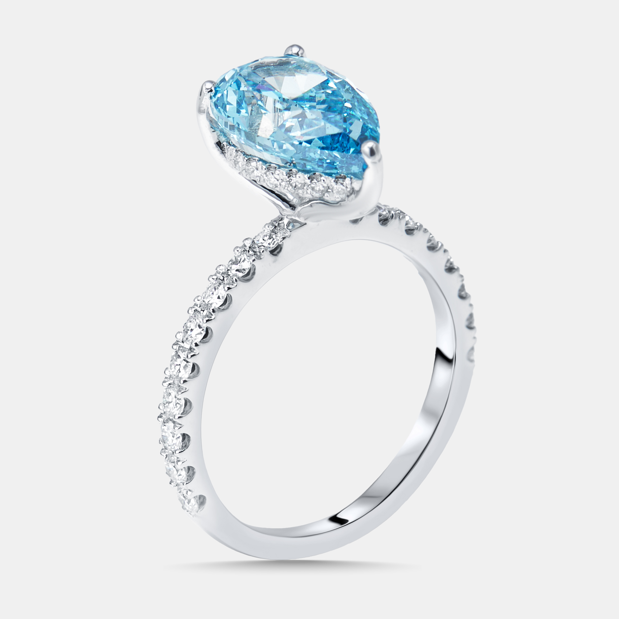 Pre-owned The Diamond Edit 3.6 Cts Vivid Blue Pear Round Lab Grown Diamonds 18k White Gold Ring Size 51