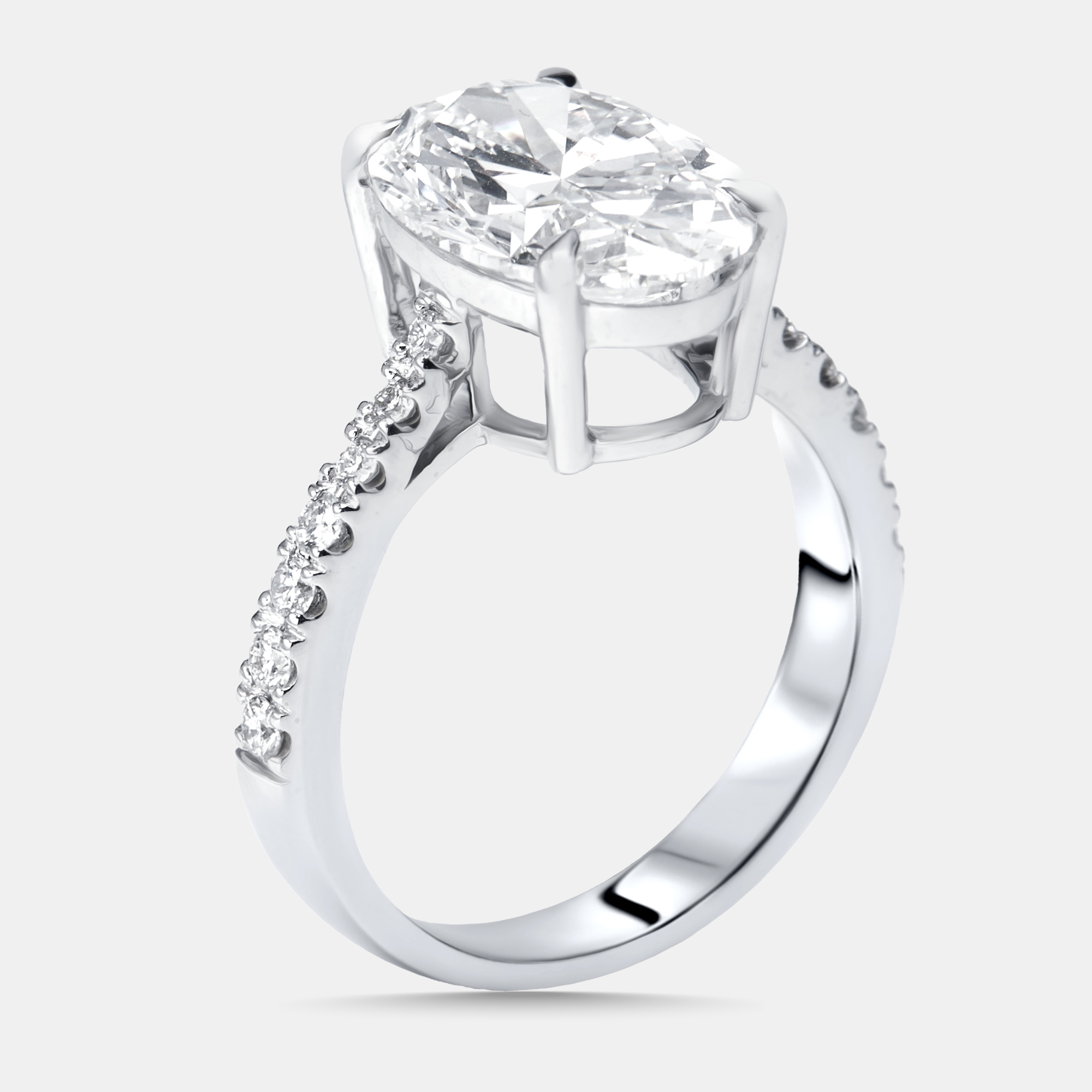 

4.1 cts Oval. Round Lab Grown Diamonds 18k White Gold Ring Size