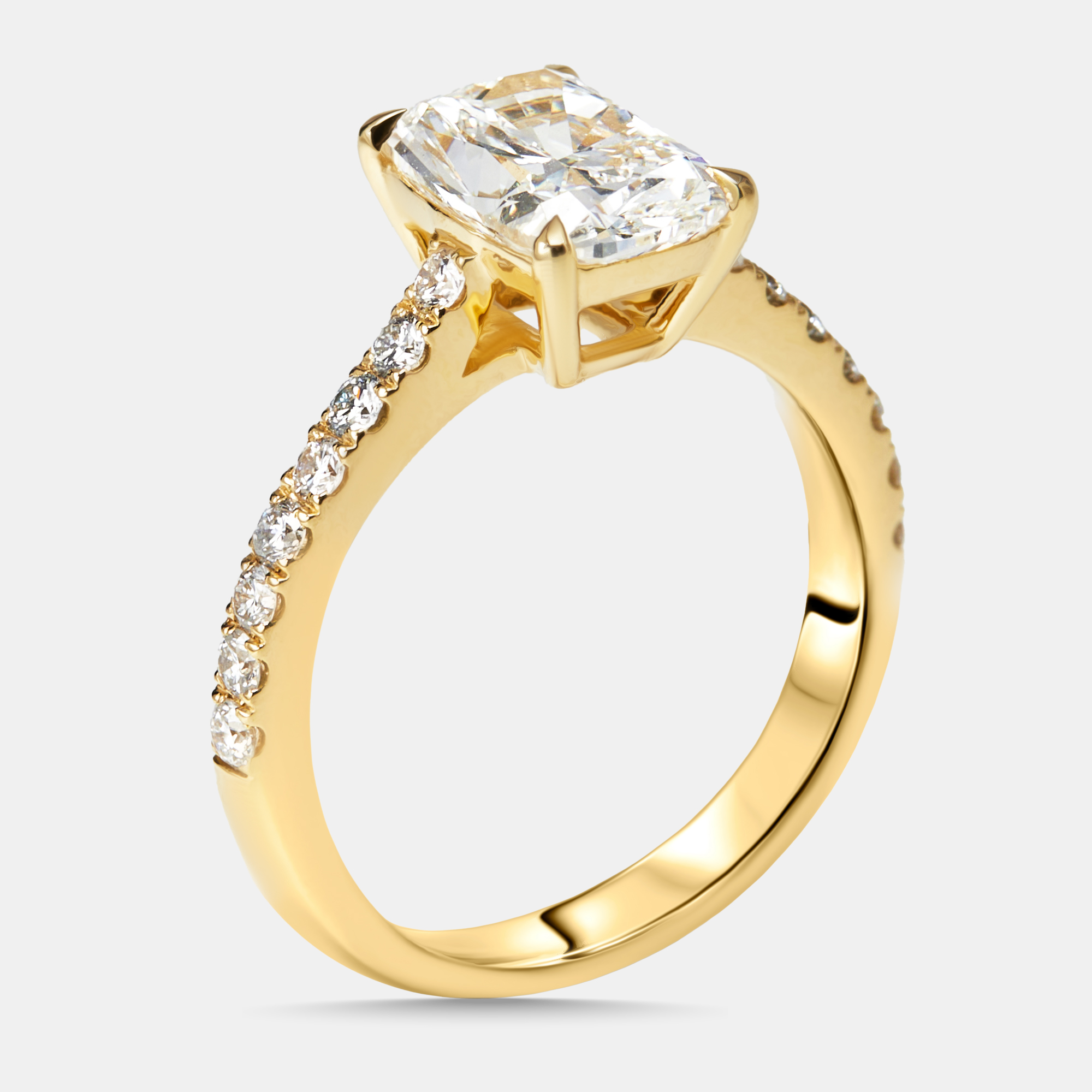 

2.3 cts Radiant, Round Lab Grown Diamonds 18k Yellow Gold Ring Size