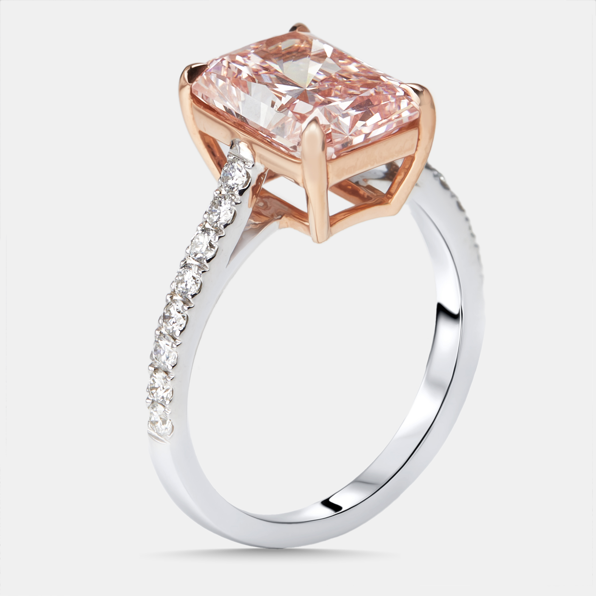 Pre-owned The Diamond Edit 3.3 Cts Pink Radiant Round Lab Grown Diamonds 18k Two Tone Gold Ring Size 51