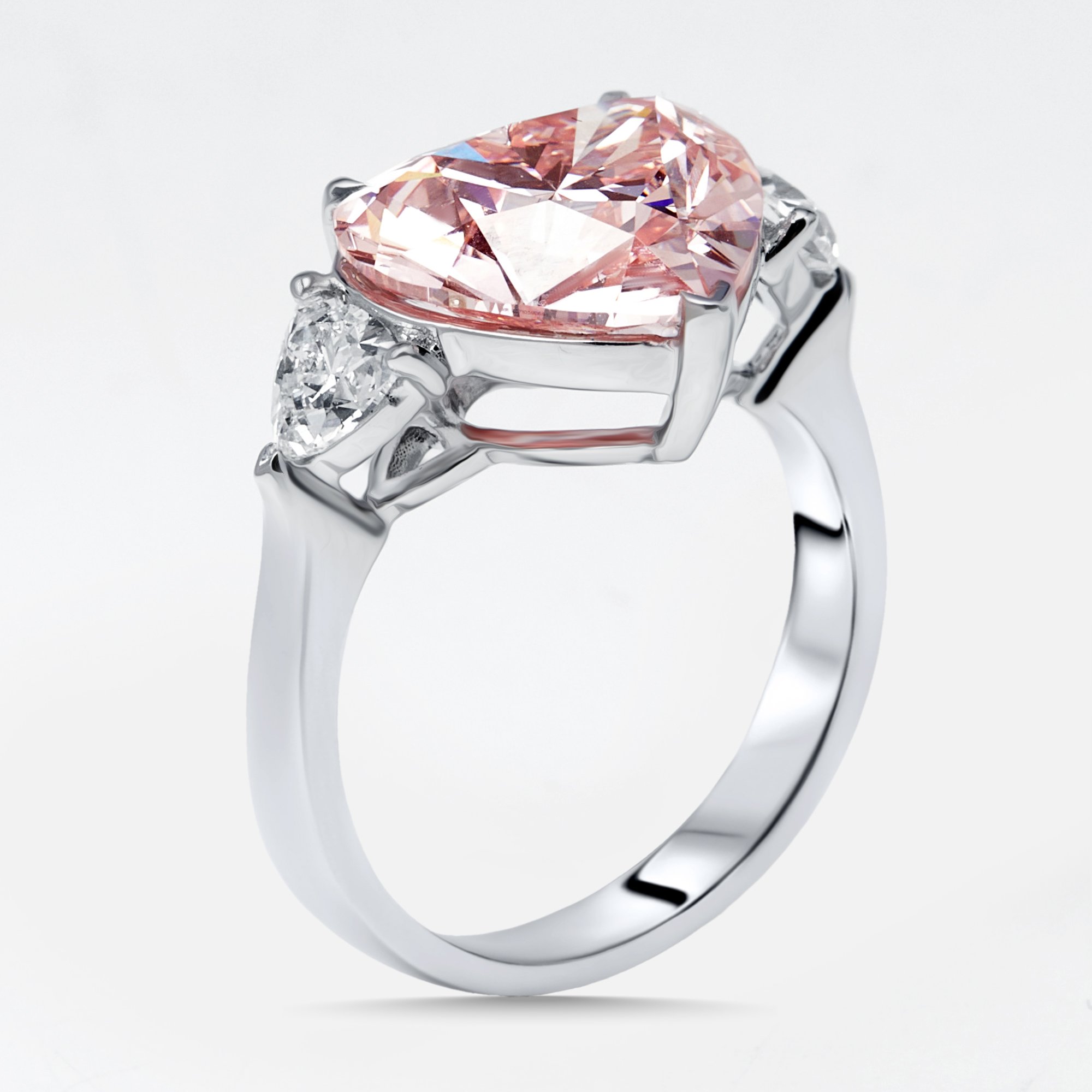 

5.5 cts Pink Heart, Trillion Lab Grown Diamonds 18k White Gold Ring Size