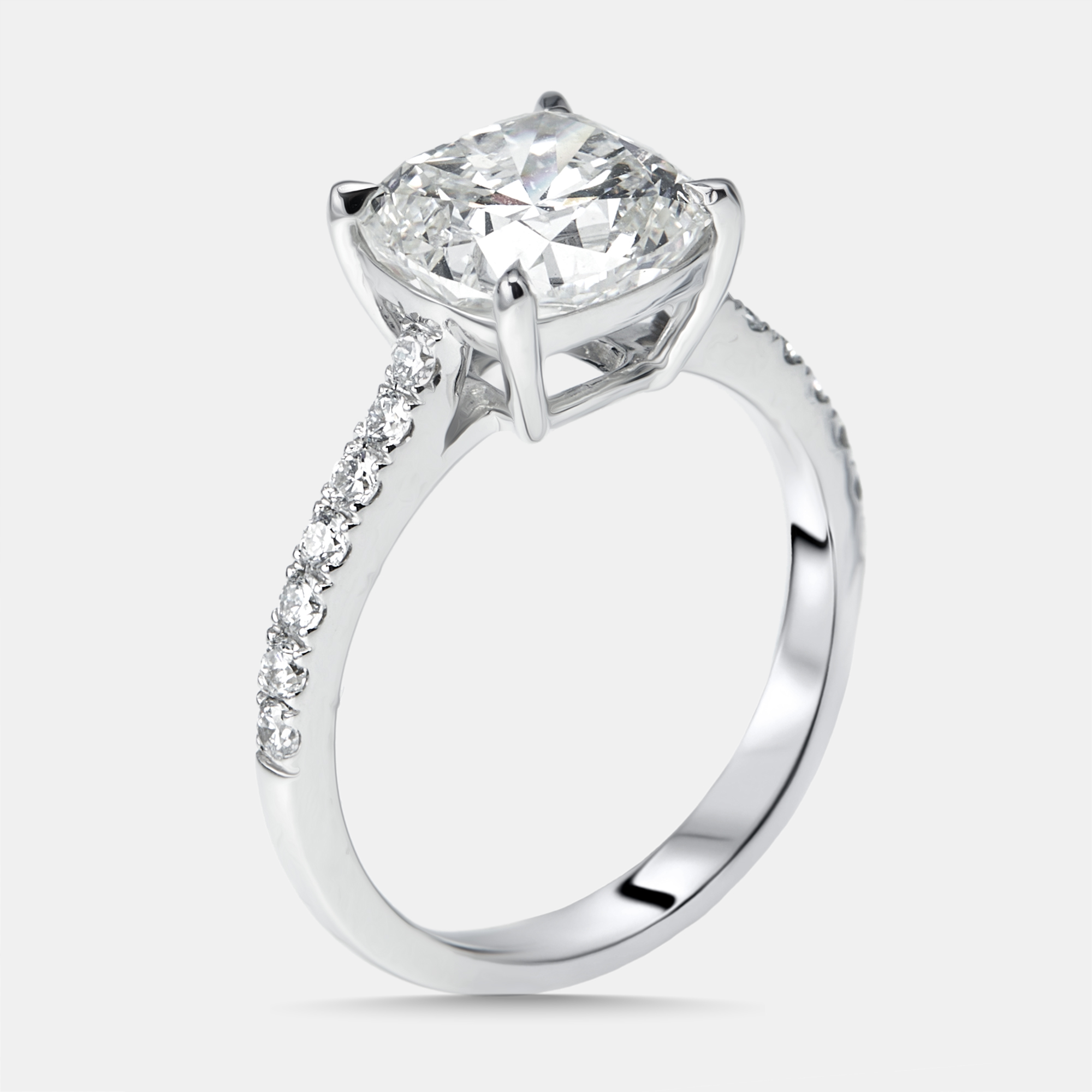 

3.2 cts Cushion, Round Lab Grown Diamonds 18k White Gold Ring Size