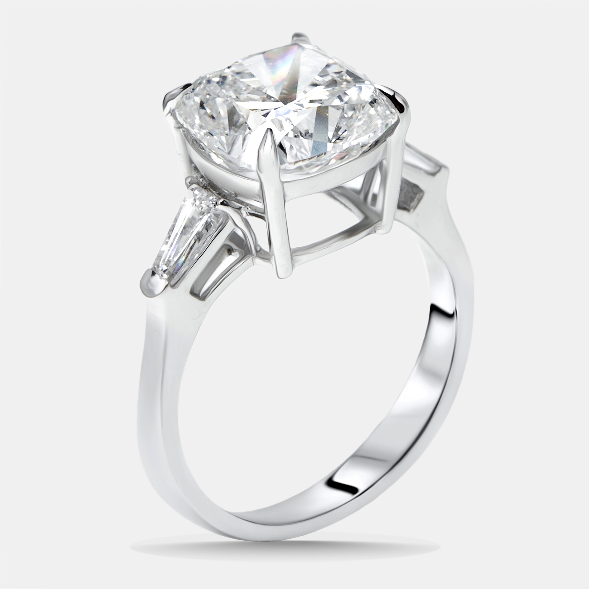 

5.5 cts Cushion, Trapezoid Lab Grown Diamonds 18k White Gold Ring Size