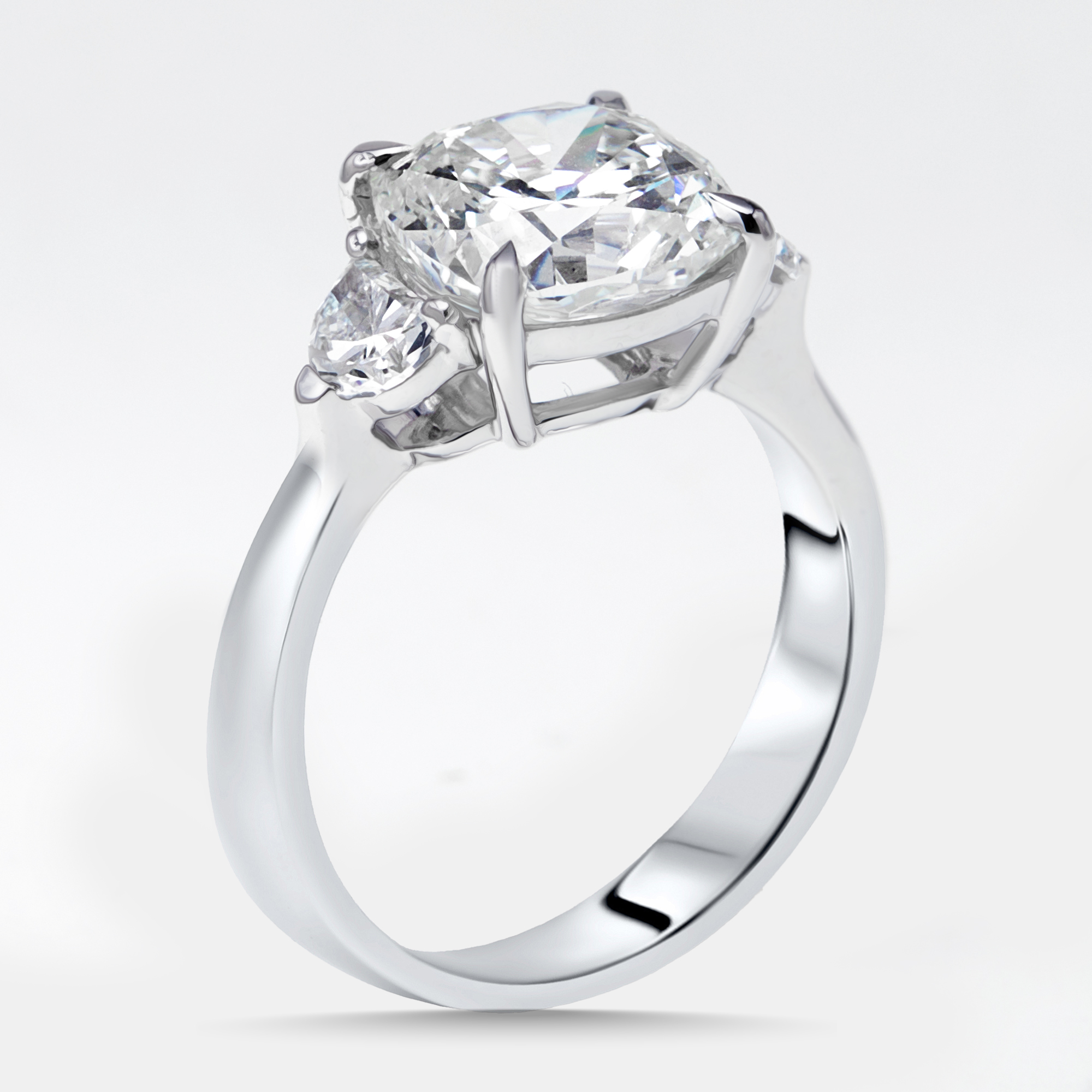 

3.5 cts Cushion, Halfmoon Lab Grown Diamonds 18k White Gold Ring Size