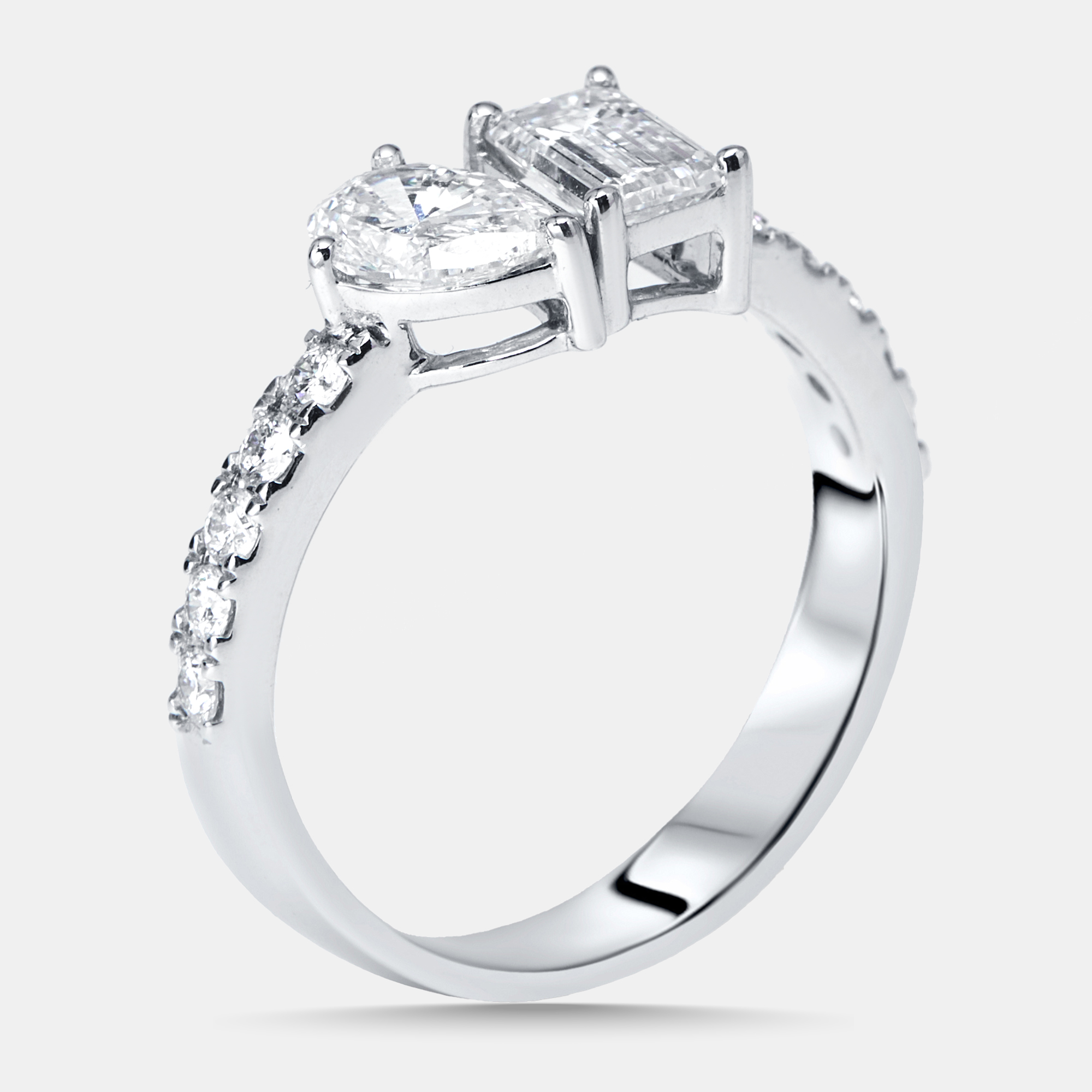 

1.35 cts Pear, Emerald, Round Lab Grown Diamonds 18k White Gold Ring Size