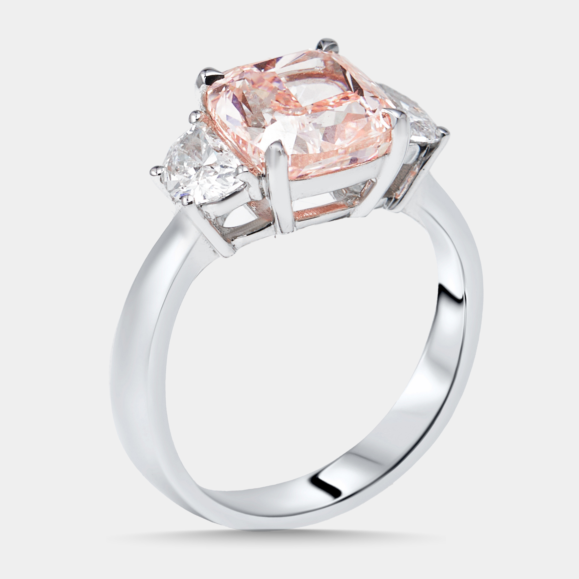 

3.5 cts Pink Cushion, Halfmoon Lab Grown Diamonds 18k White Gold Ring Size