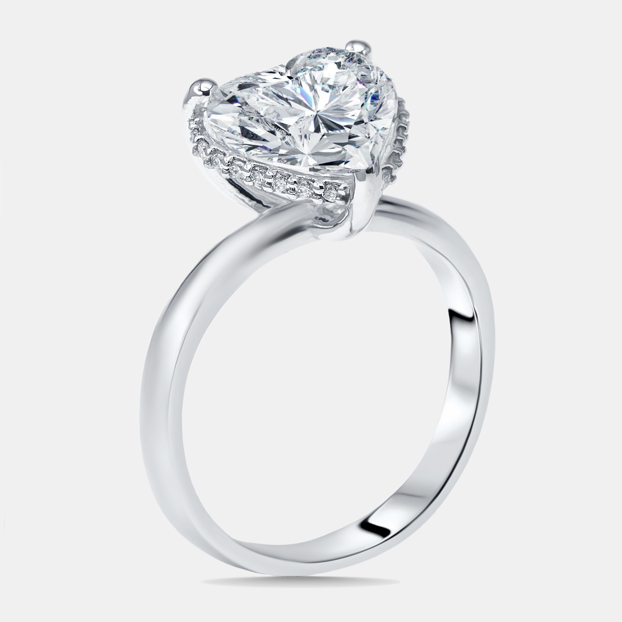 

3.1 cts Heart, Round Lab Grown Diamonds 18k White Gold Ring Size