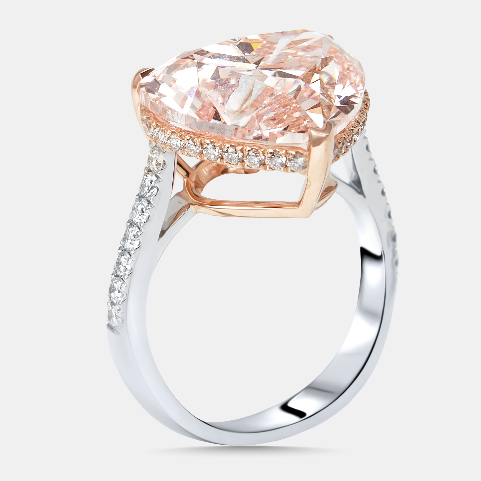 

9.5 cts Pink Heart, Round Lab Grown Diamonds 18k Two Tone Gold Ring Size