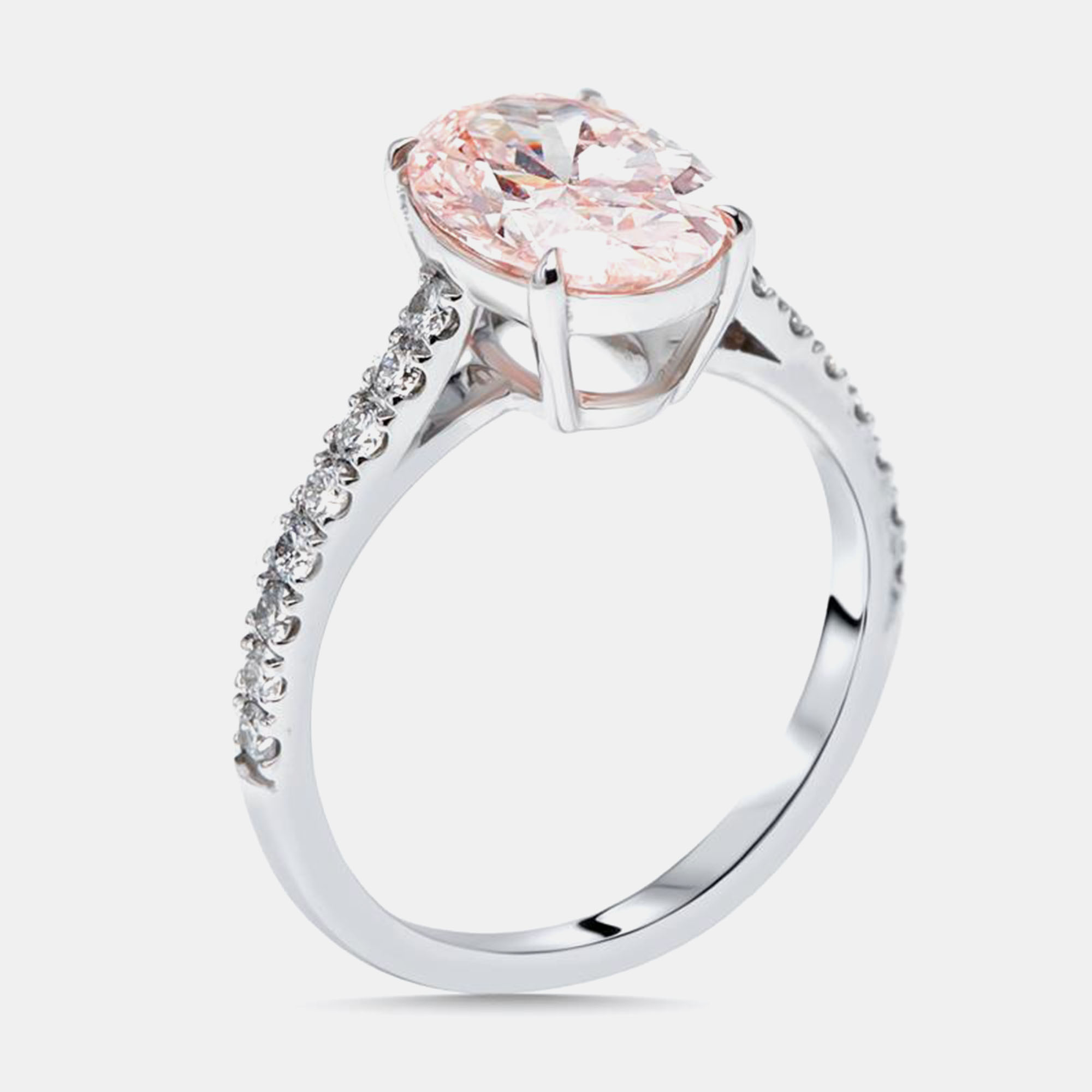 

2.3 cts Pink Oval, Round Lab Grown Diamonds 18k White Gold Ring Size