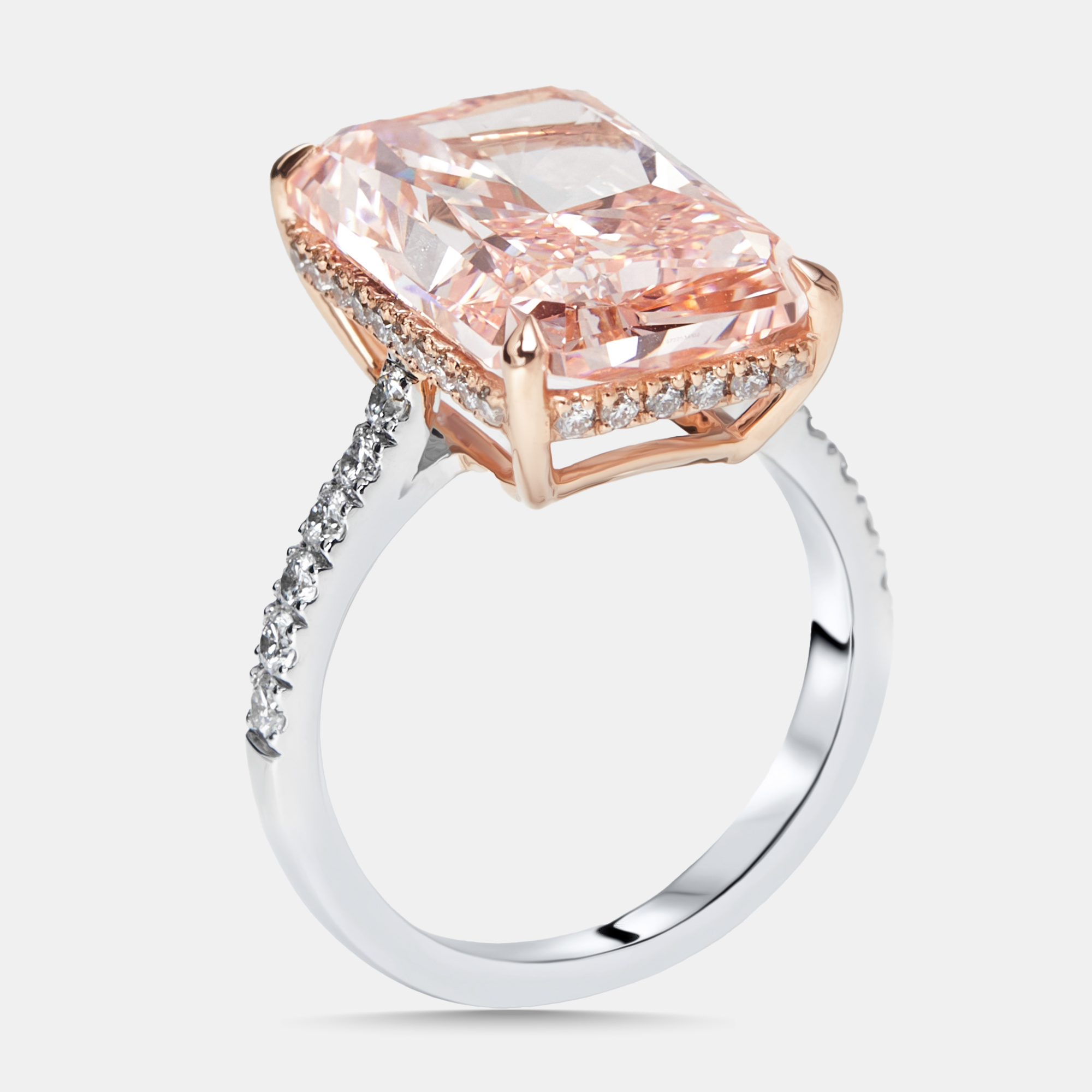 

10.5 cts Pink Radiant, Round Lab Grown Diamonds 18k Two Tone Gold Ring Size