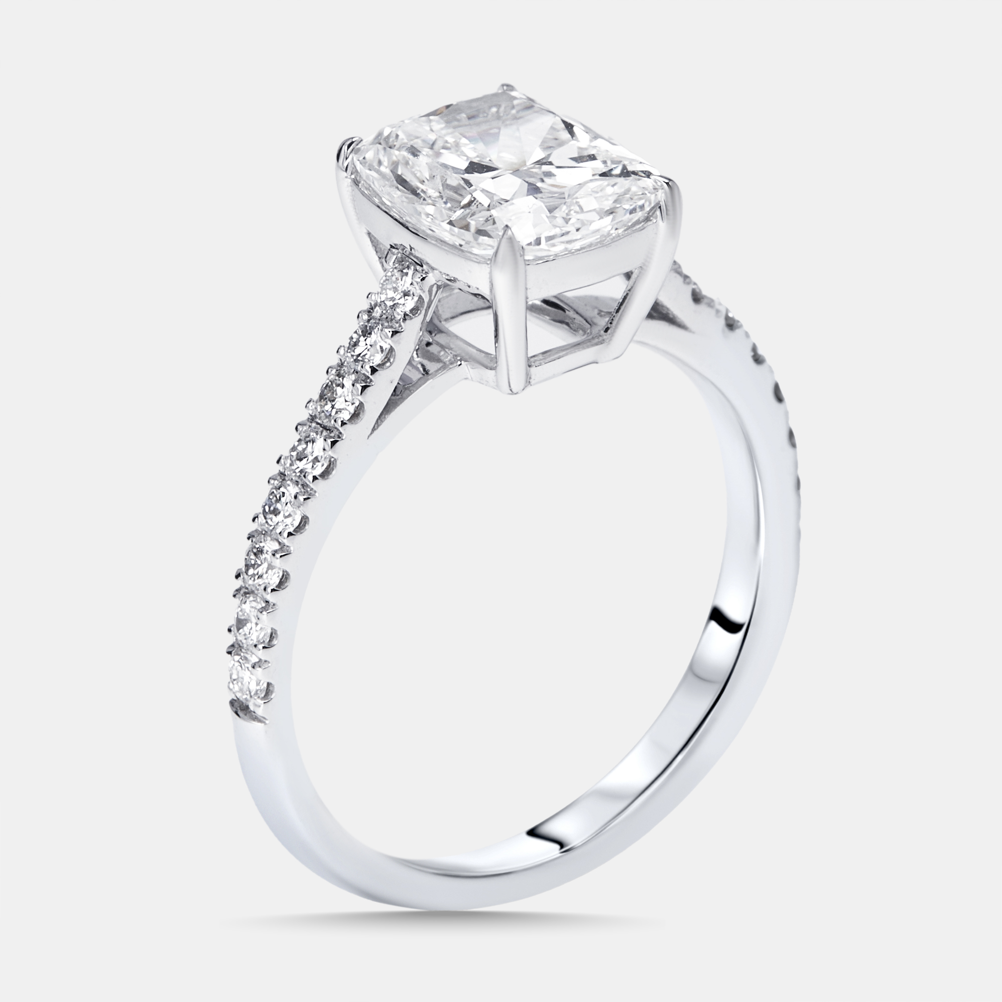 

2.3 cts Cushion, Round Lab Grown Diamonds 18k White Gold Ring Size
