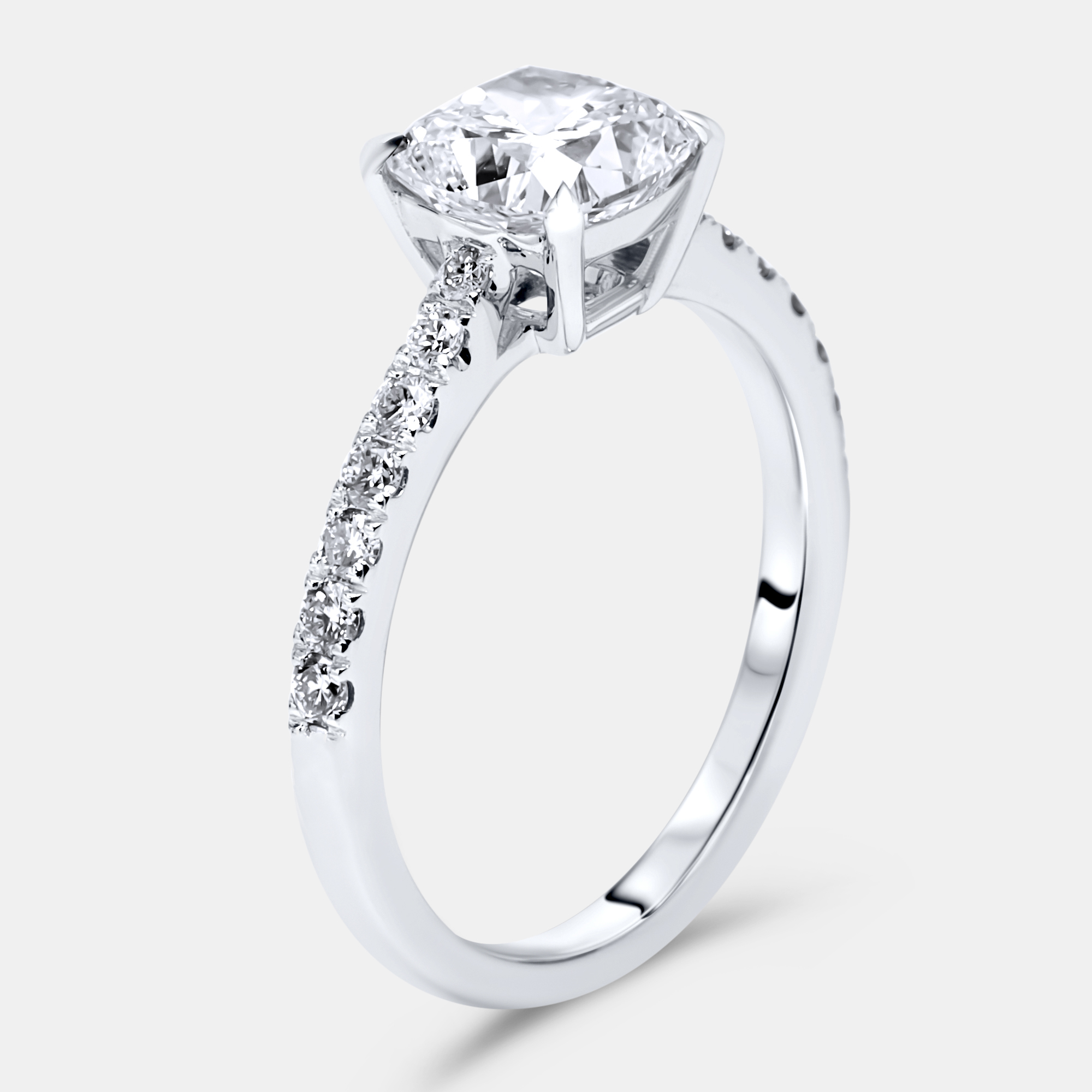 

3.3 cts Cushion, Round Lab Grown Diamonds 18k White Gold Ring Size