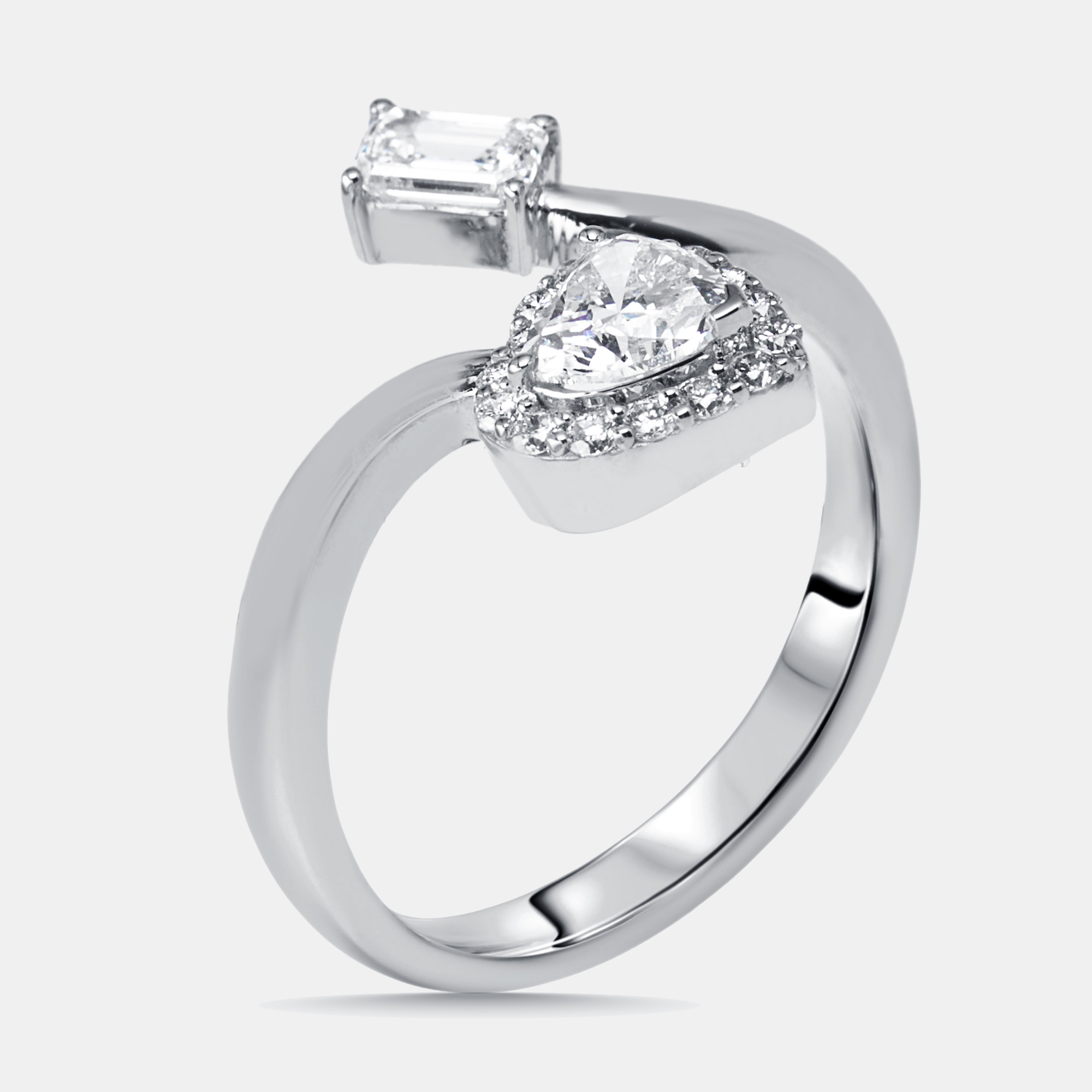 

1 cts Heart, Emerald Cut, Round Lab Grown Diamonds 18k White Gold Ring Size