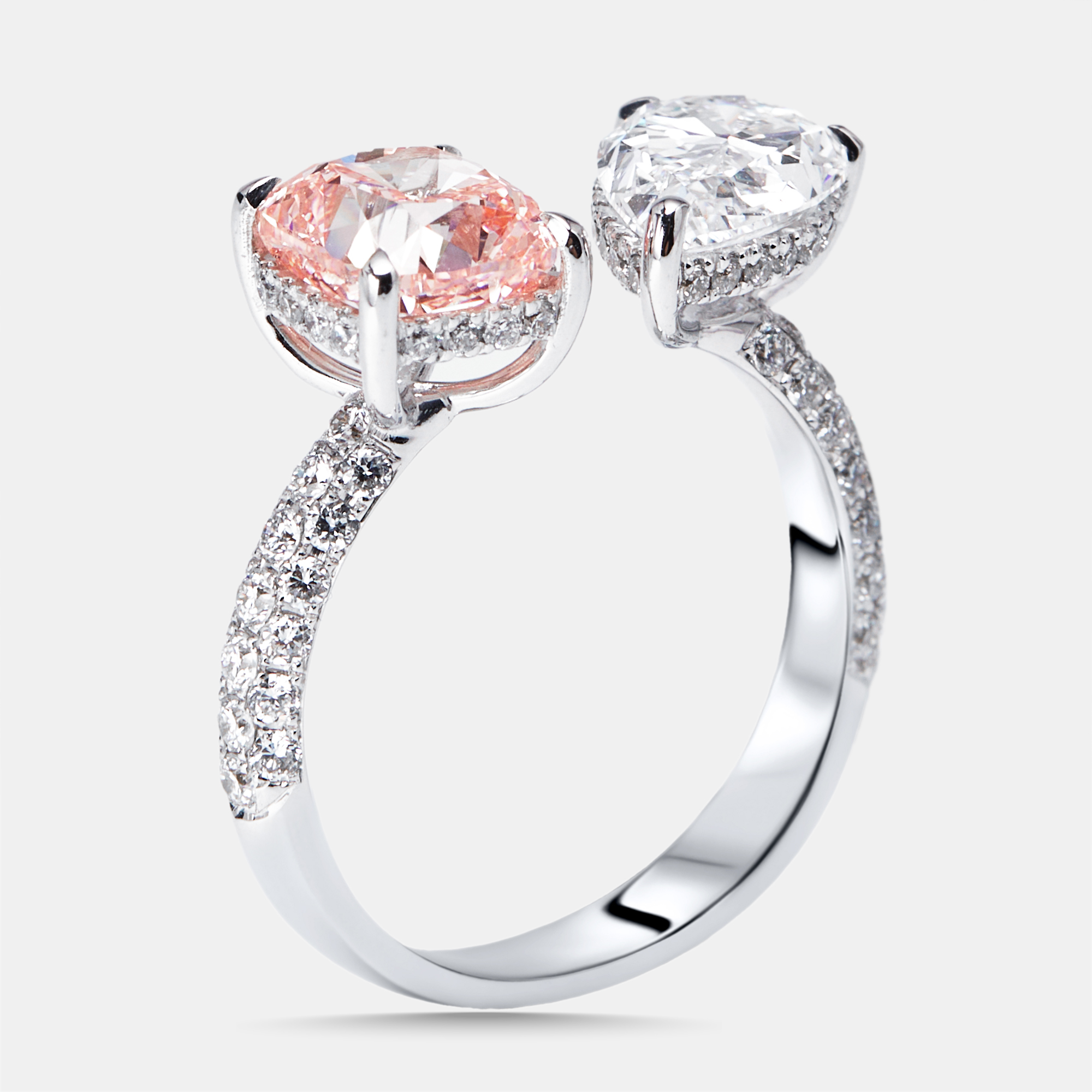 

4.3 cts Pink Cushion, Pear, Round Lab Grown Diamonds 18k White Gold Ring Size