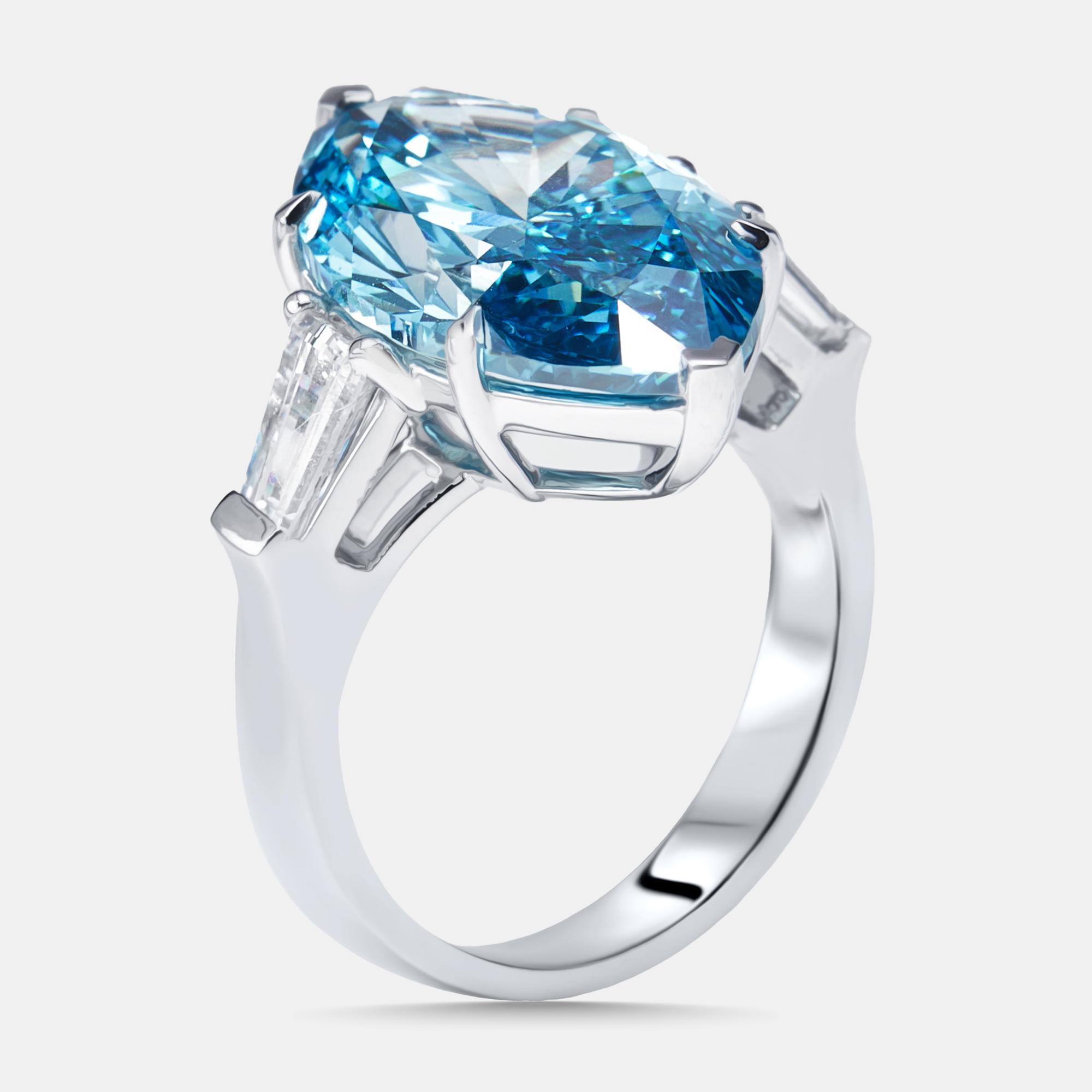 

11.03 cts Vivid Blue Marquise, Trapazoid Lab Grown Diamonds 18k White Gold Ring Size