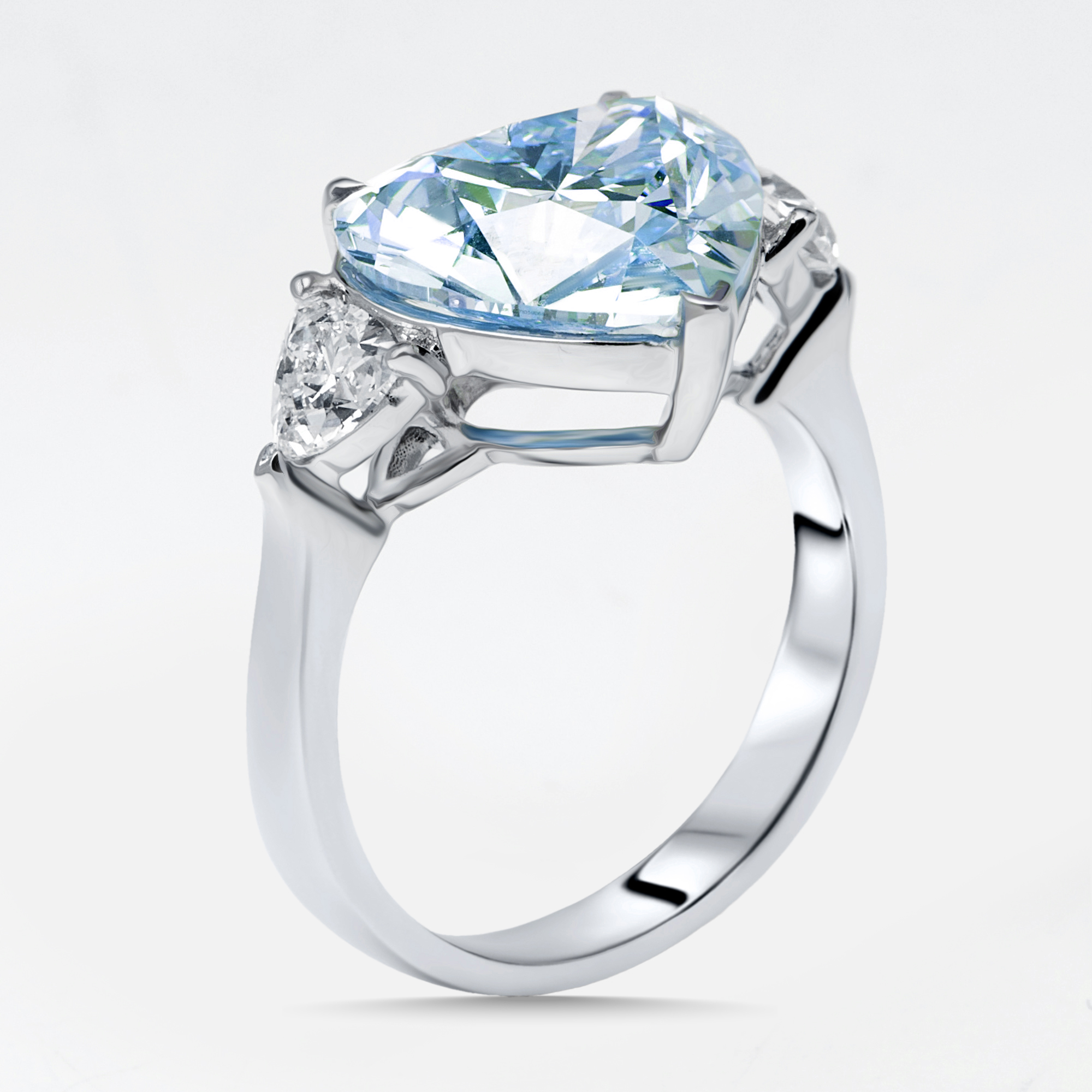 

6 cts VIvid Blue Heart, Trillion Lab Grown Diamonds 18k White Gold Ring Size