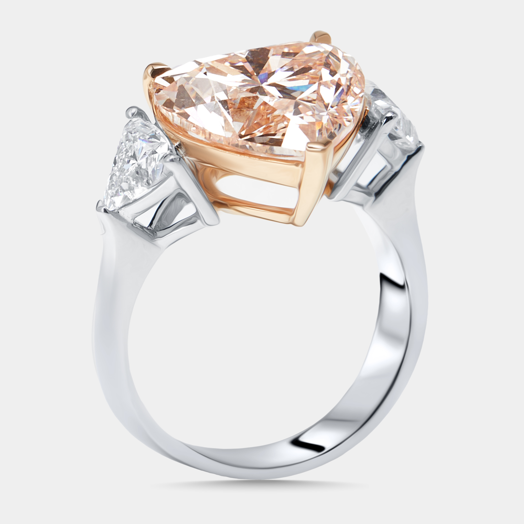 

6.5 cts Pink Heart, Trillion Lab Grown Diamonds 18k Two Tone Gold Ring Size