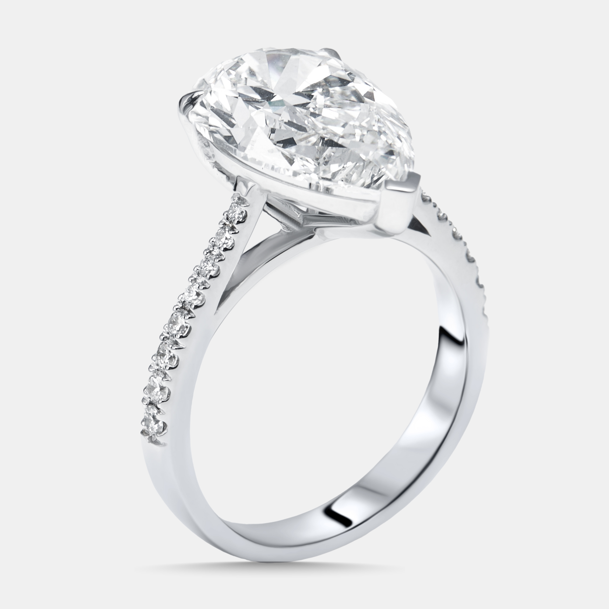 

5.7 cts Pear, Round Lab Grown Diamonds 18k White Gold Ring Size