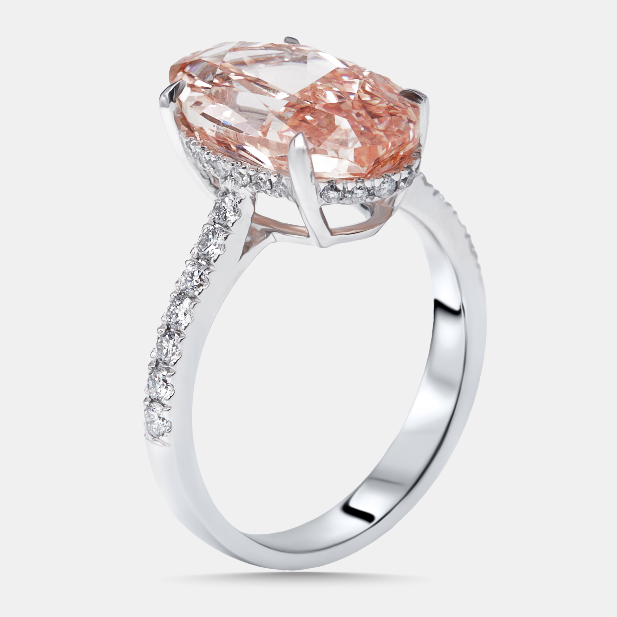 

5.5 cts Pink Oval, Round Lab Grown Diamonds 18k White Gold Ring Size