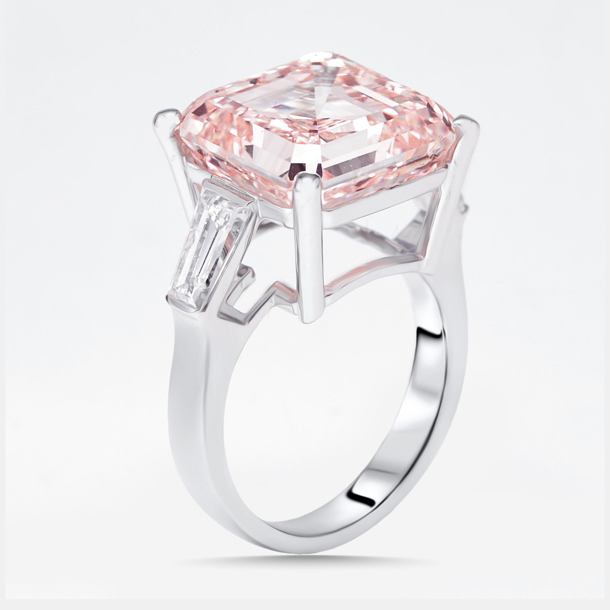 Pre-owned The Diamond Edit 13 Cts Pink Asscher Trapezoid Lab Grown Diamonds 18k White Gold Ring Size 51