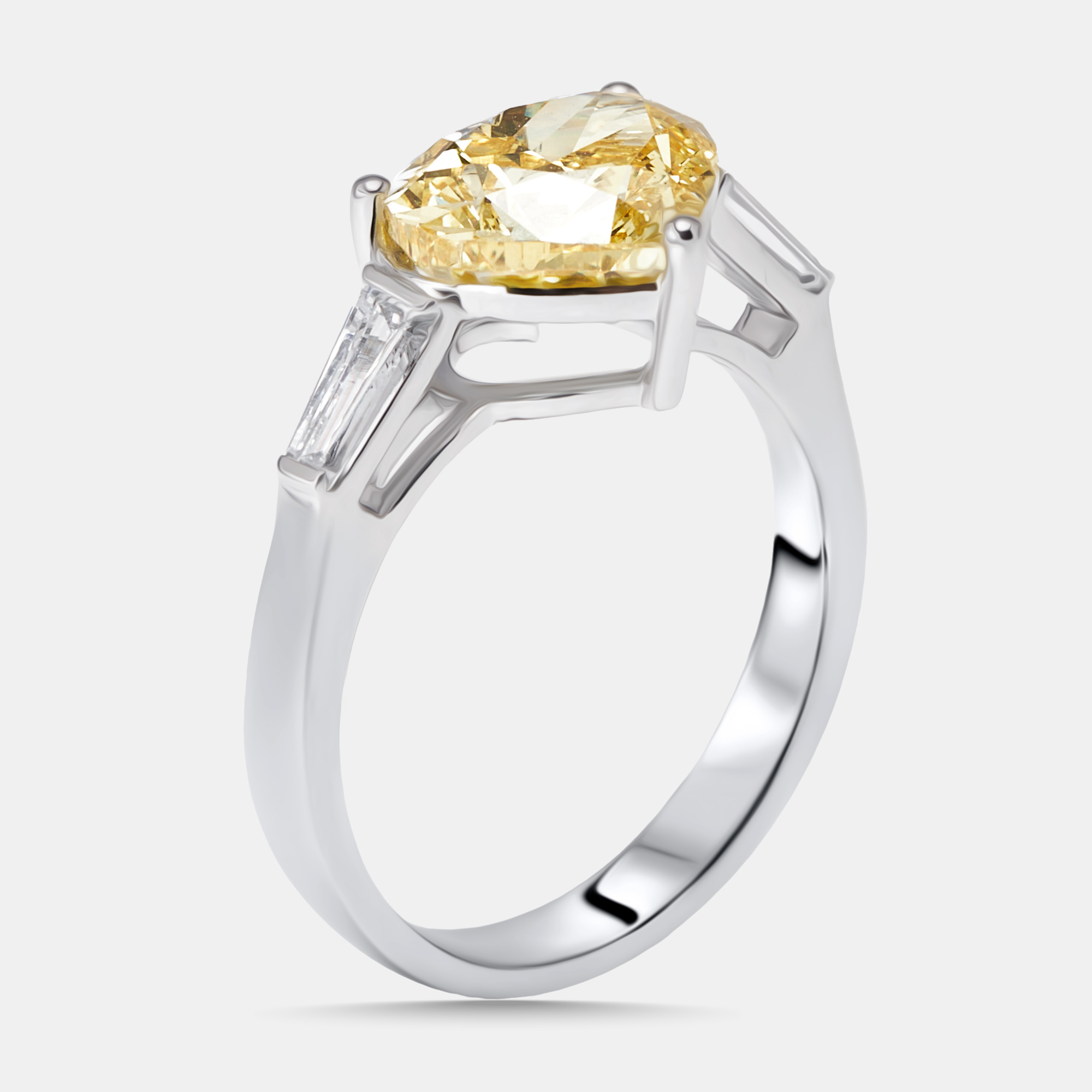 Pre-owned The Diamond Edit 3.4 Cts Fancy Yellow Heart Trapezoid Lab Grown Diamonds 18k White Gold Ring Size 52