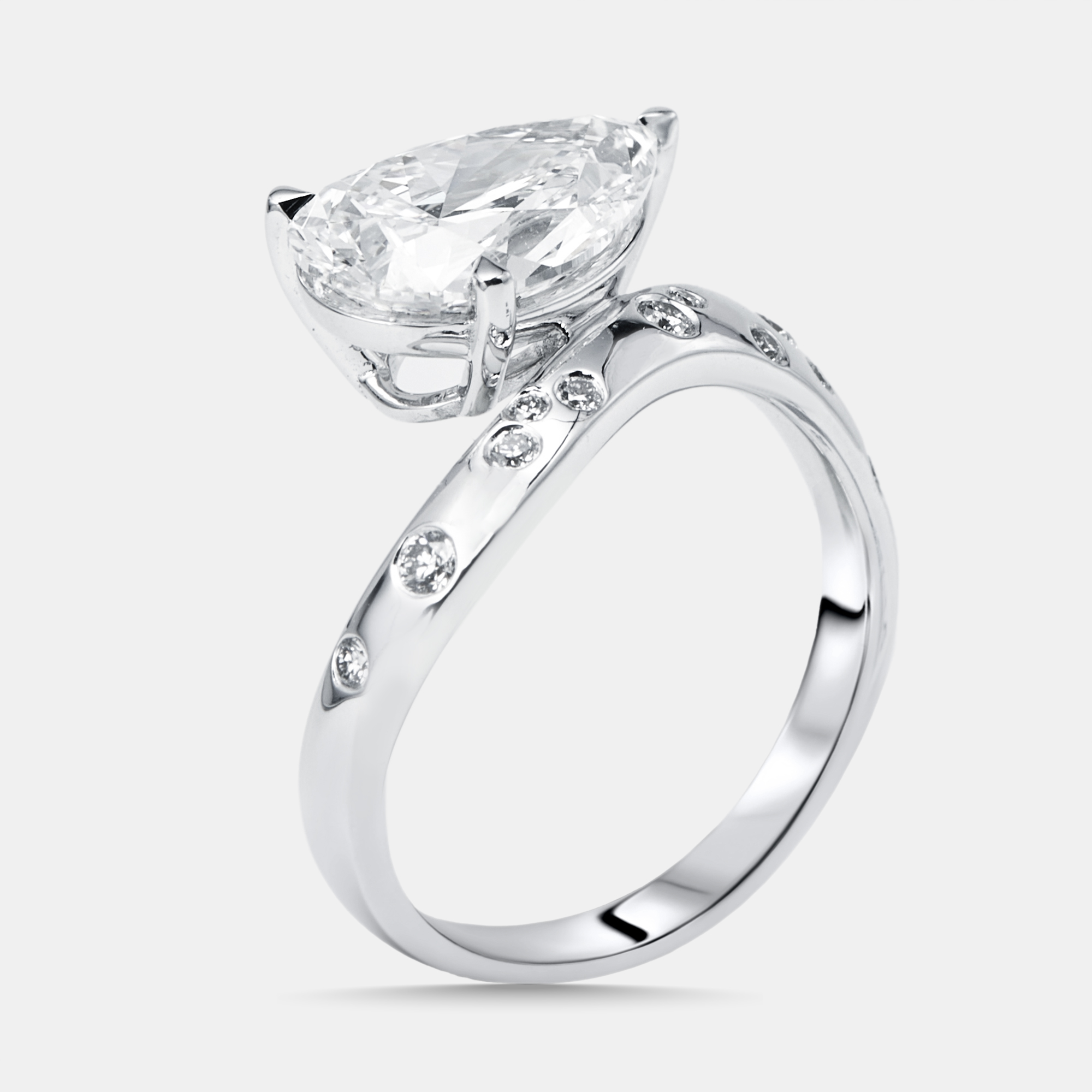 

3.2 cts Pear, Round Lab Grown Diamonds 18k White Gold Ring Size