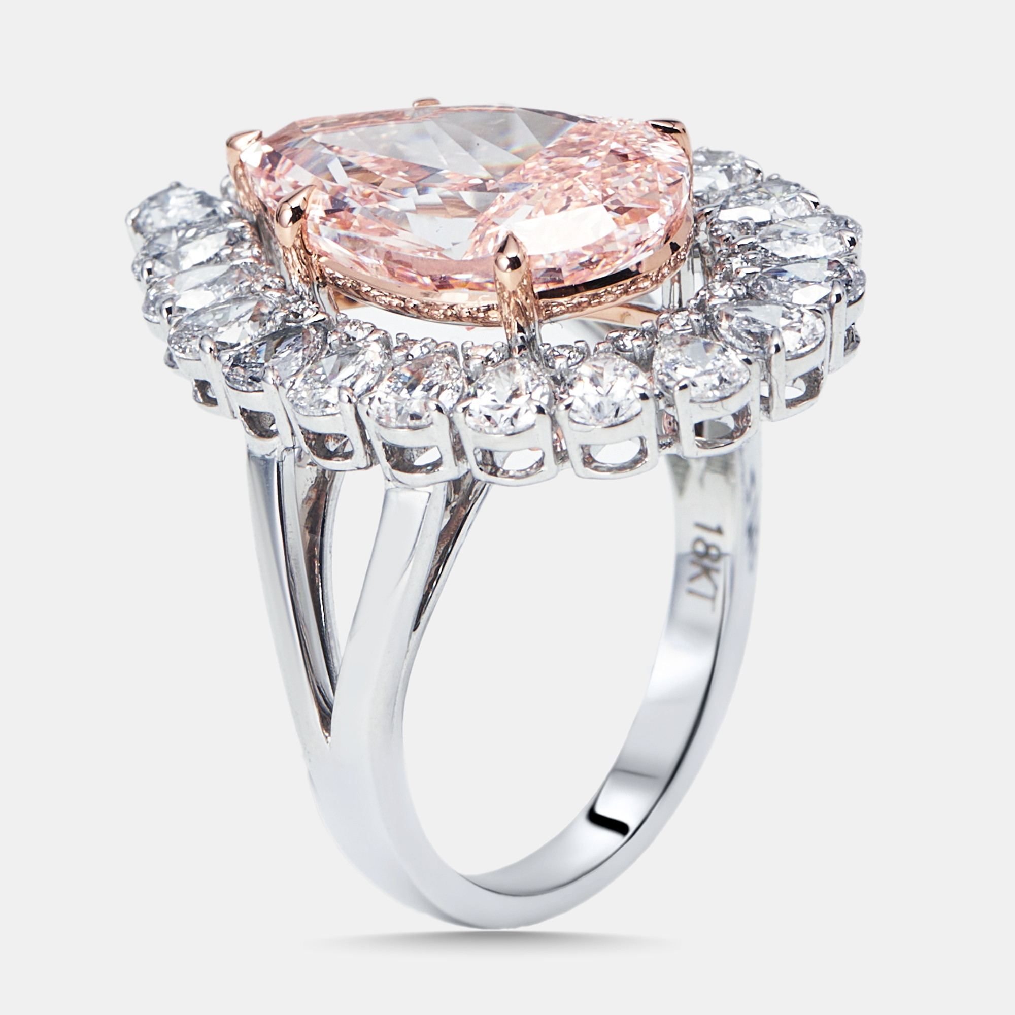 

6.5 cts Pear Lab Grown Diamonds 18k Two Tone Gold Ring Size