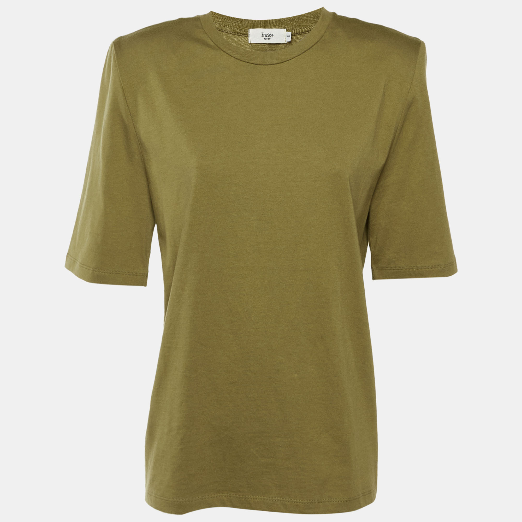 

The Frankie Shop Olive Green Cotton Structured Shoulder T-Shirt S