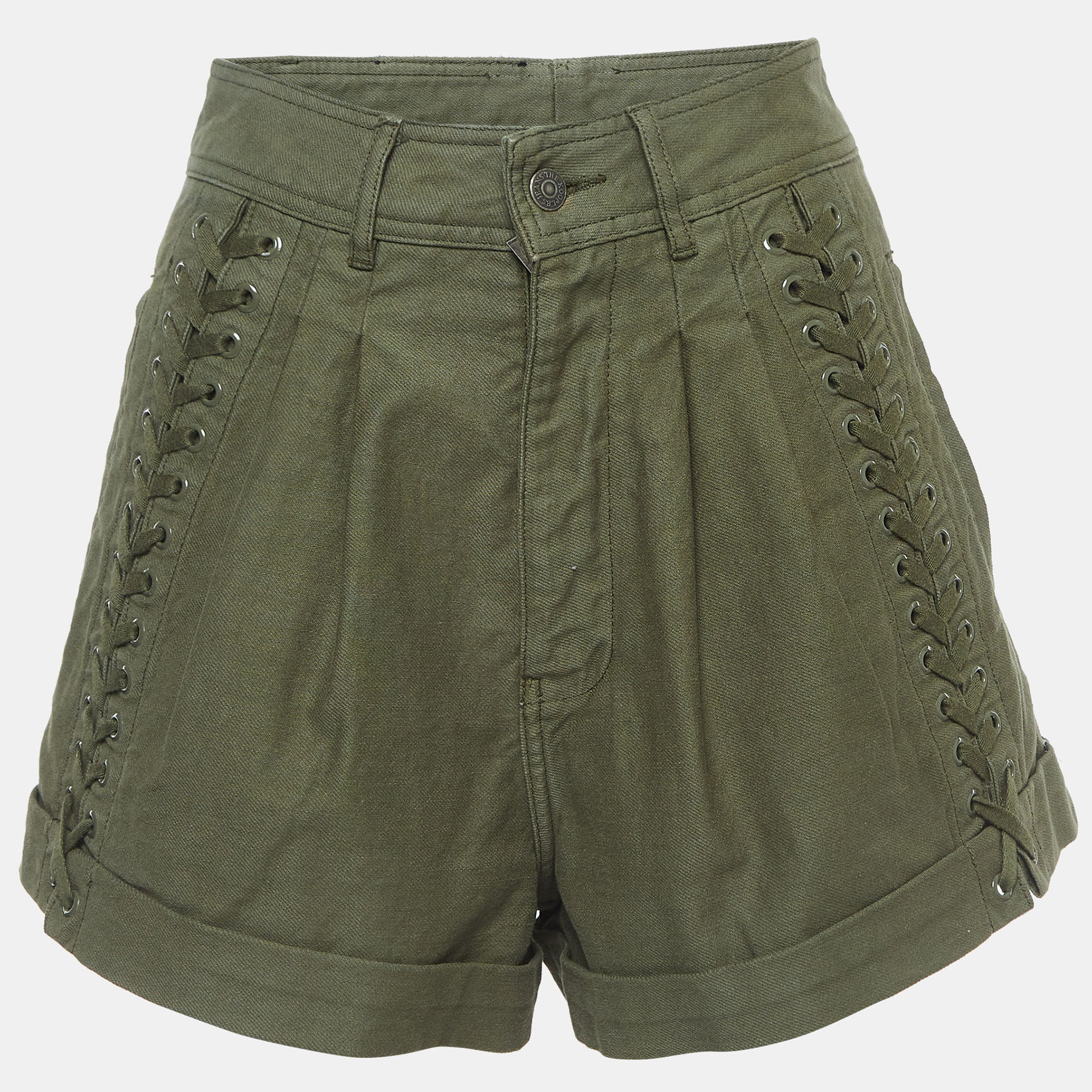 Pre-owned The Kooples Green Cotton Lace-up High Rise Shorts S
