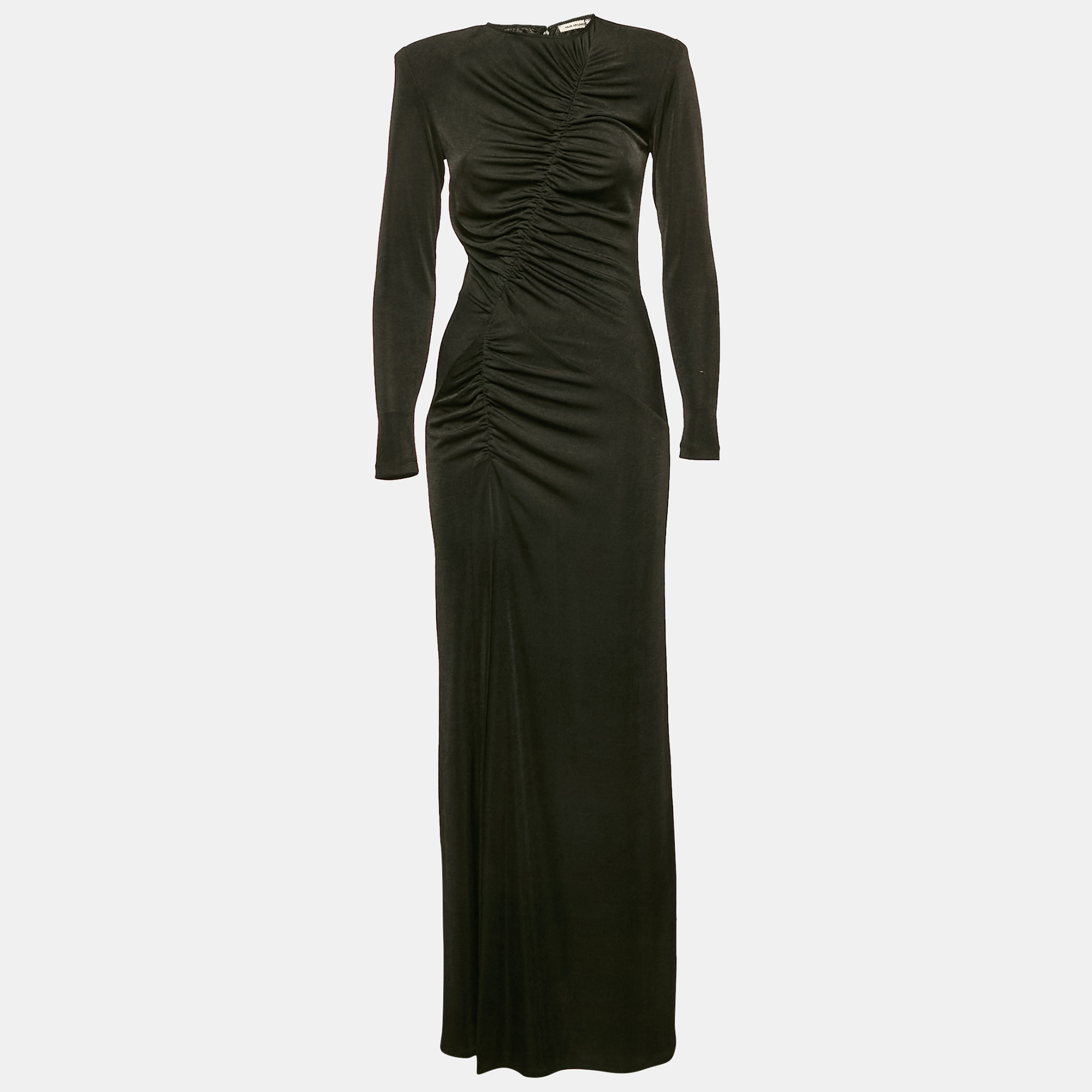

The New Arrivals By Ilkyaz Ozel Black Lurex Jersey Ruche Maxi Dress S
