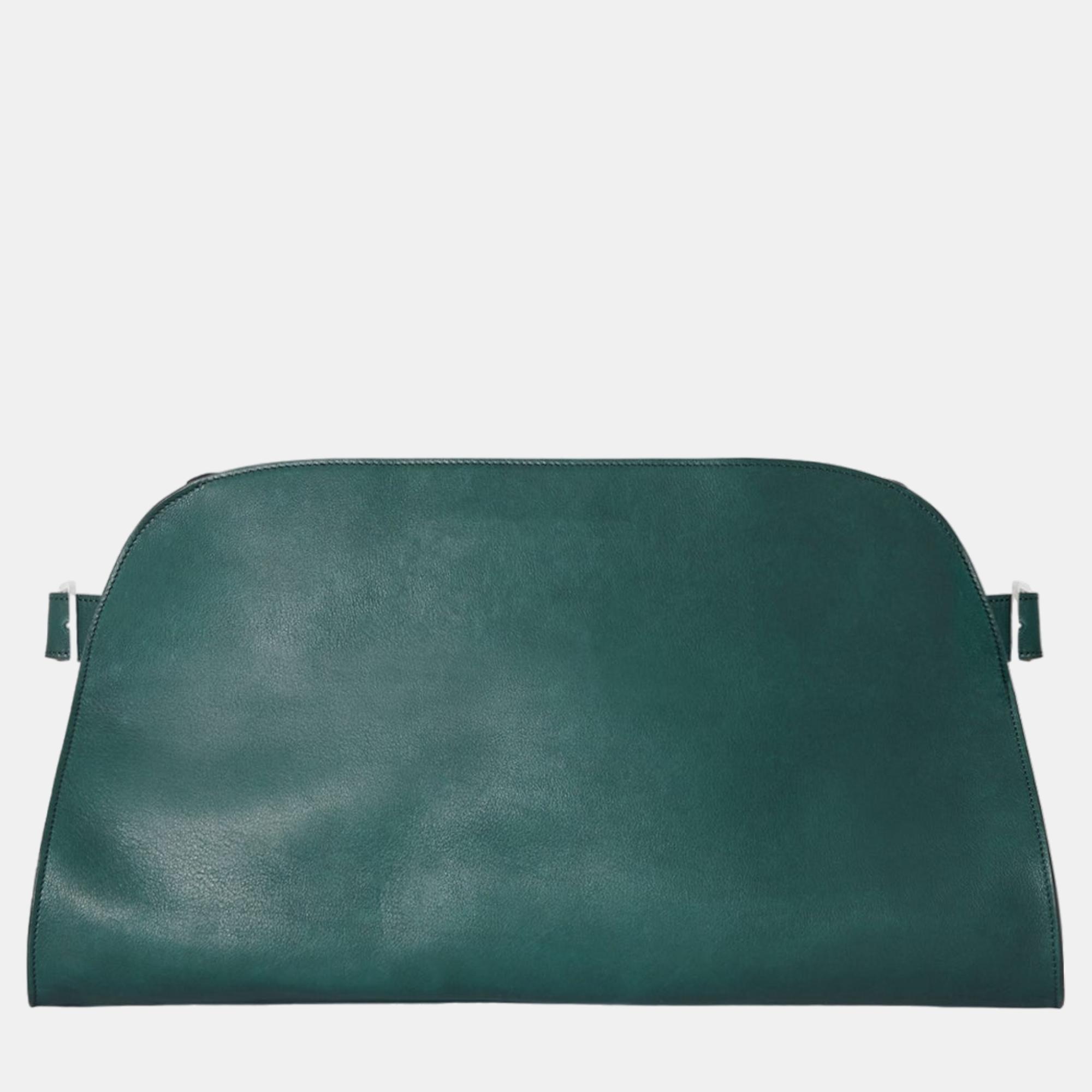 Pre-owned The Row Cyprus Calfskin Leather Margaux Ew Clutch In Green