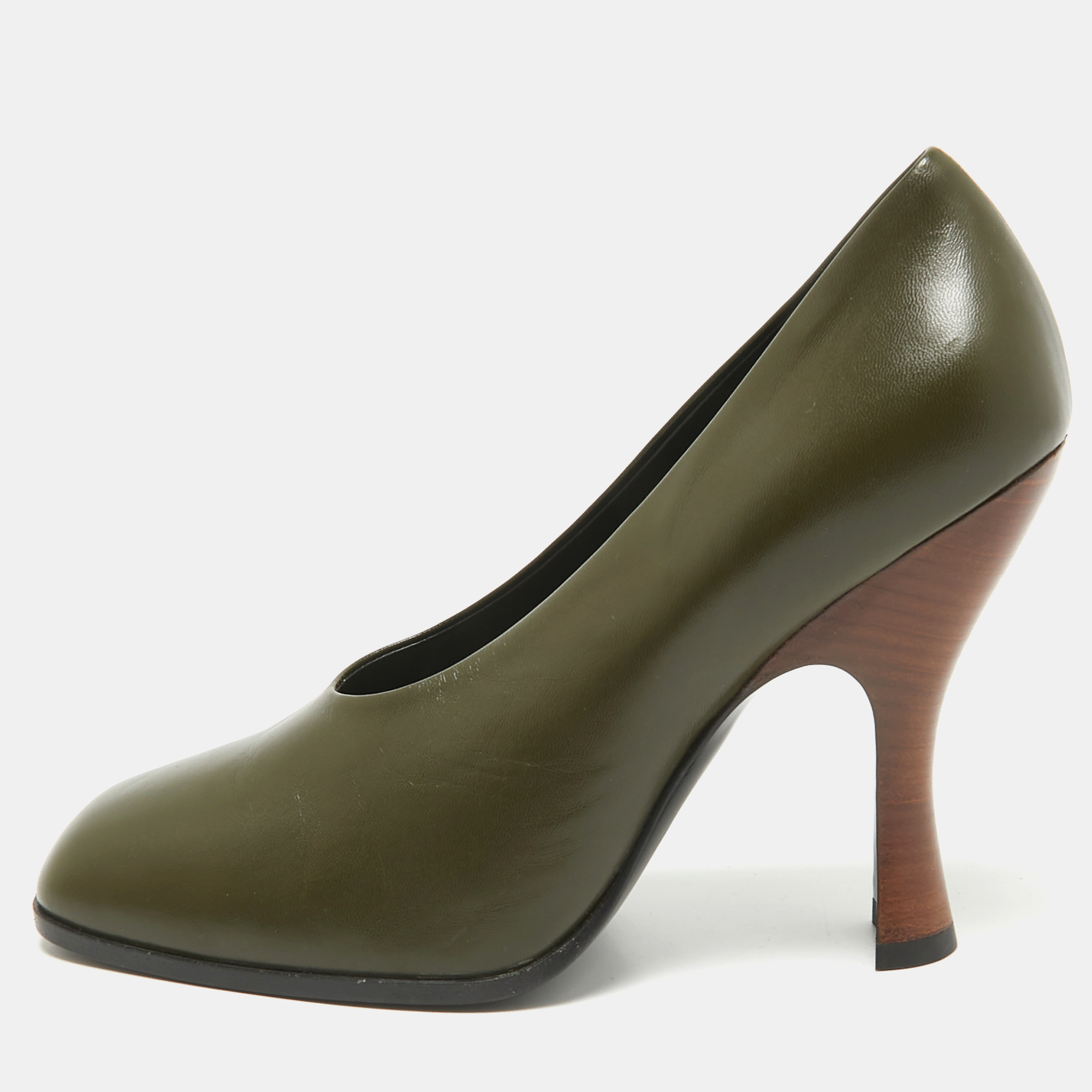 

The Row Army Green Leather Jade Pumps Size