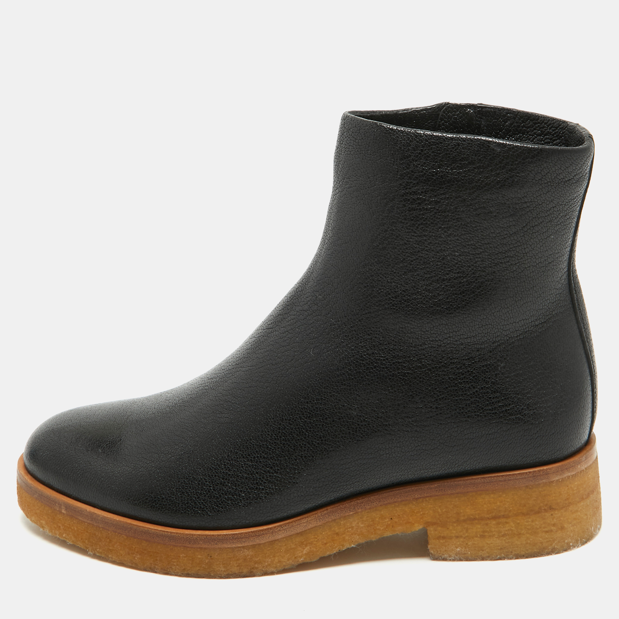 

The Row Black Leather Boris Ankle Boots Size