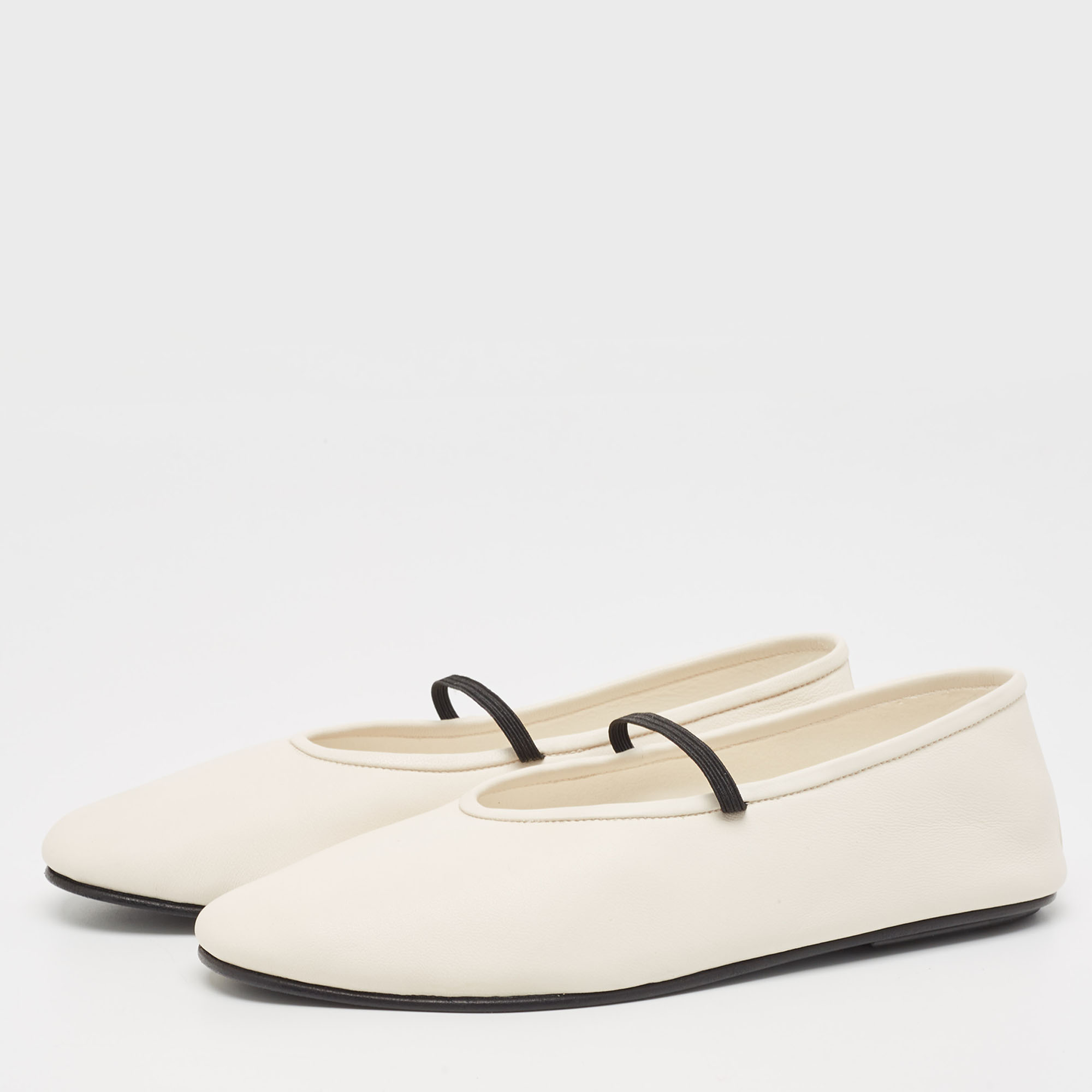 

The Row Off White Leather Elastic Ballet Flats Size