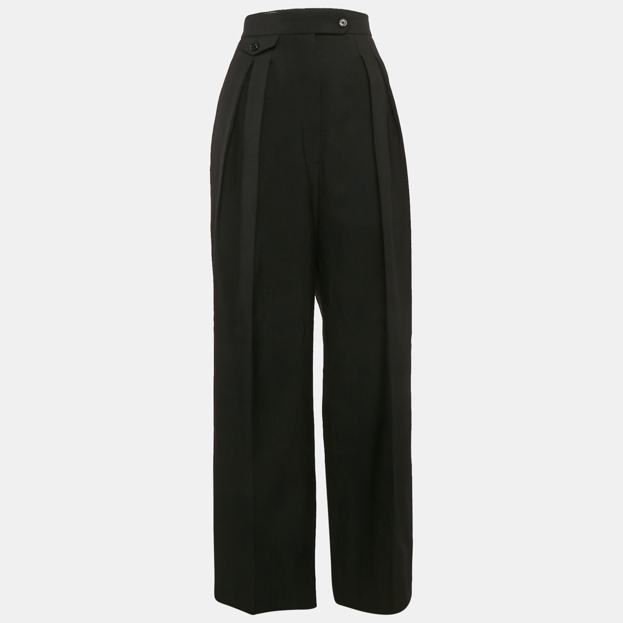 

The Row Black Wool Pleated Straight Leg Trousers M