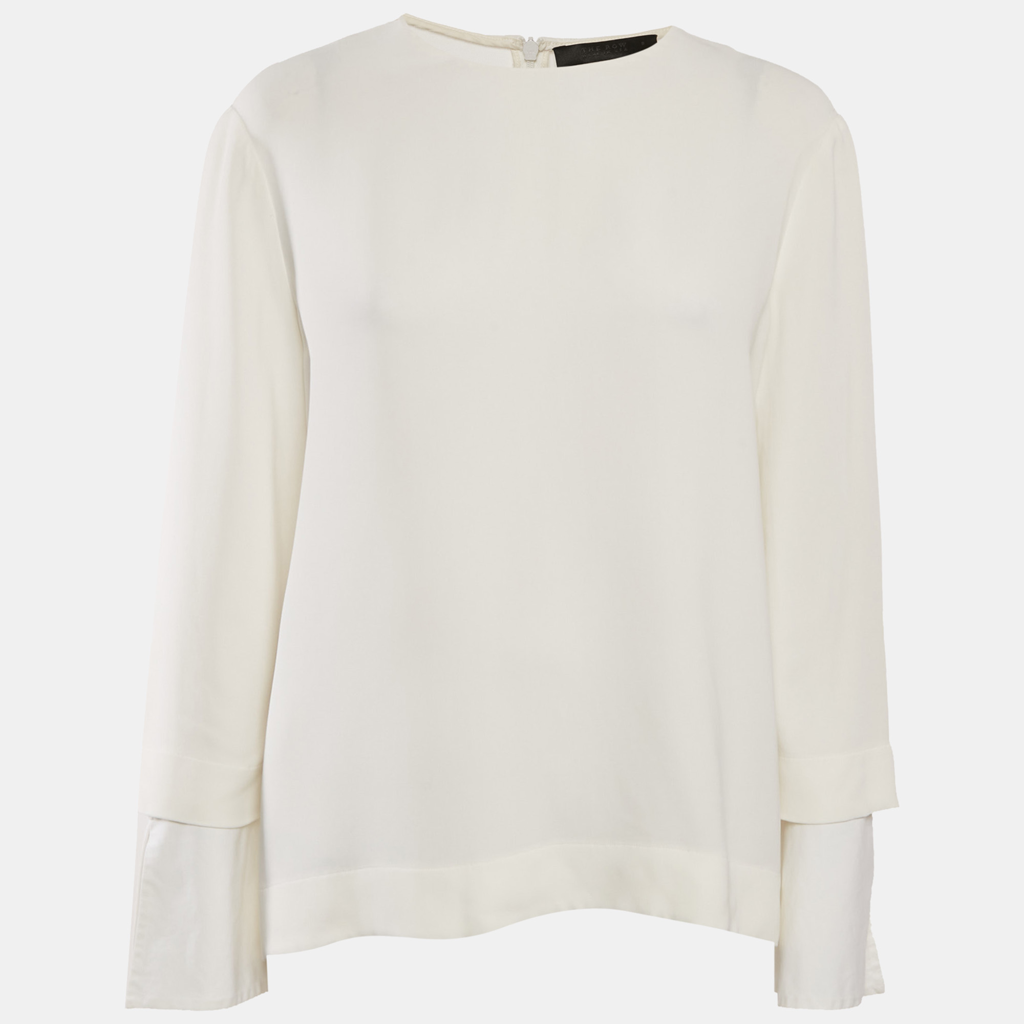 

The Row White Crepe Long Sleeve Blouse M