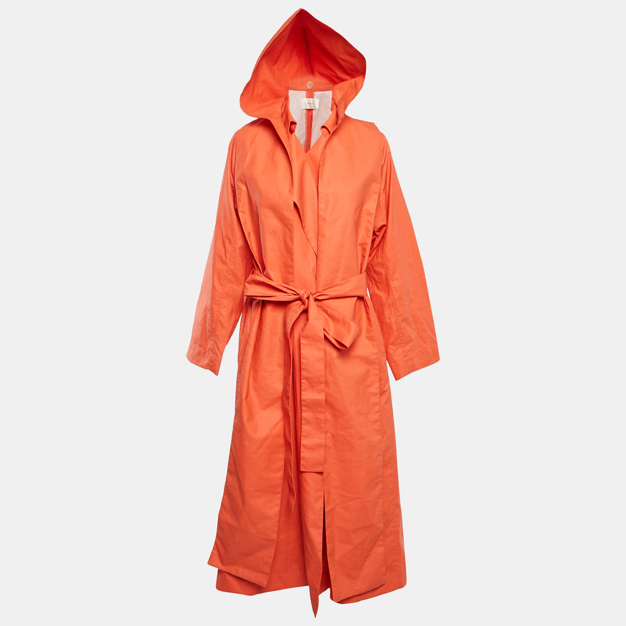 

THE ROW Orange Coated Linen Blend Detachable Hood Belted Badva Trench Coat S