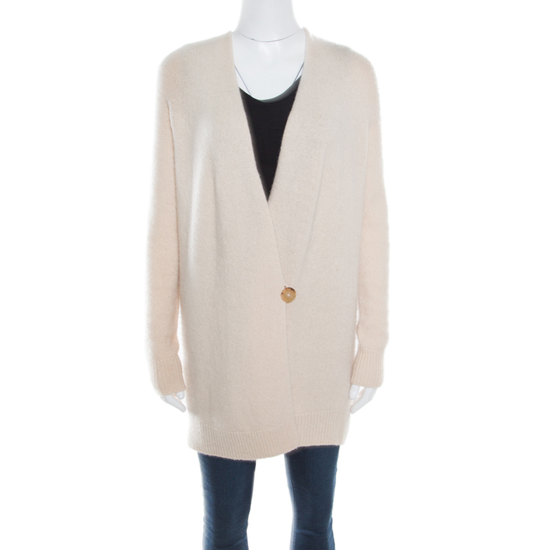 The Row Cream Silk Cashmere Wrap Front Eleset Cardigan XS