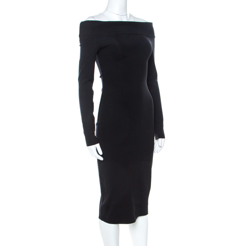 

The Row Black Stretch Knit Off Shoulder Nania Dress