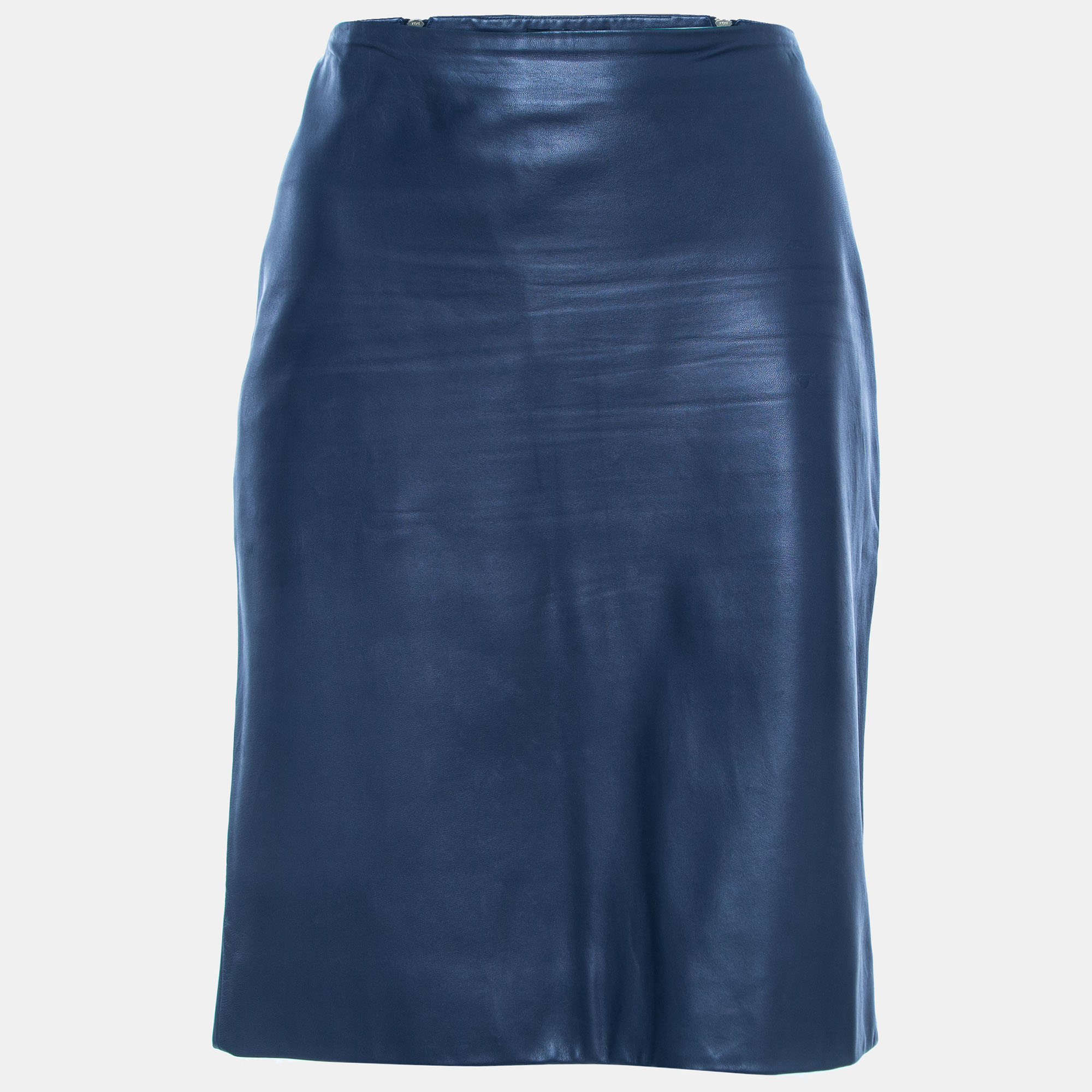 

The Row Navy Blue Leather Zip Detail Short Skirt