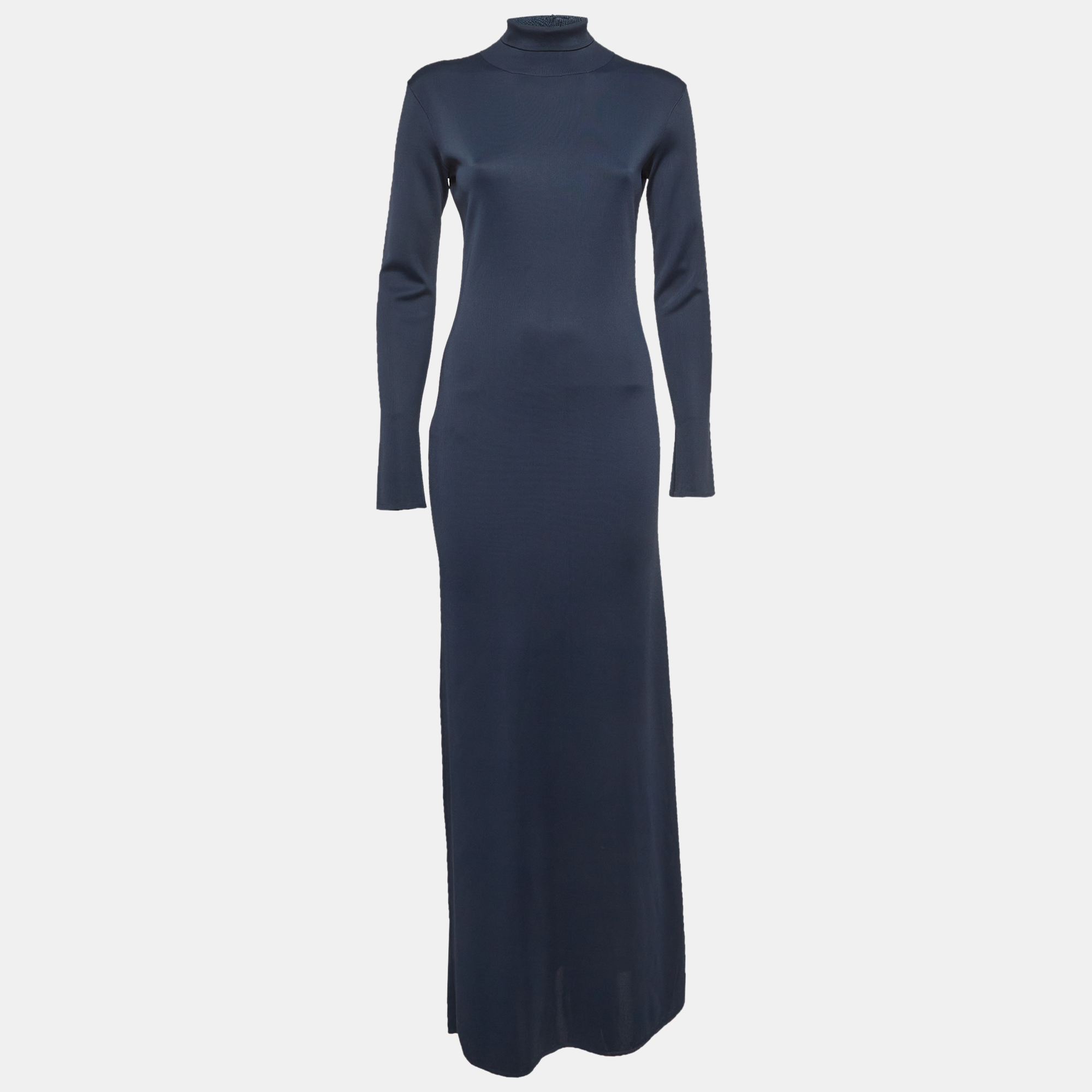 Pre-owned The Row Navy Blue Knit Turtleneck Alicho Maxi Dress Xs