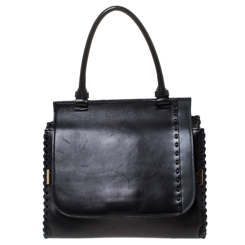 Pre Owned The Row Black Leather Top Handle Bag