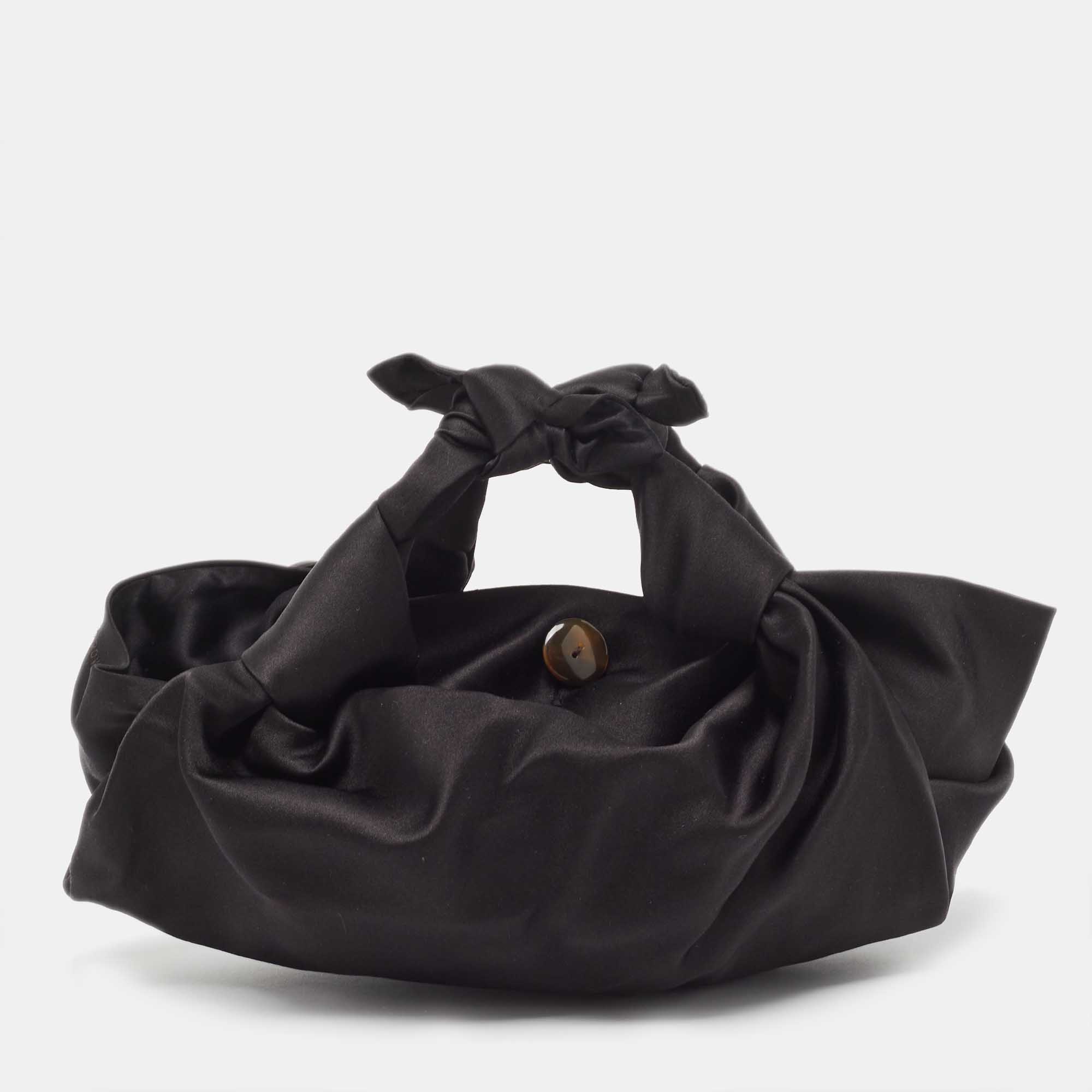 Pre Owned The Row Black Satin Knot Shoulder Bag
