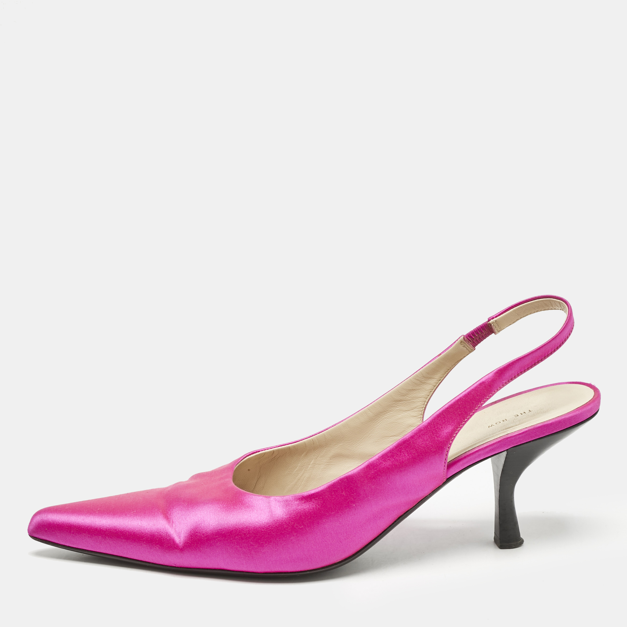 

The Row Fuchsia Pink Satin Pointed Toe Slingback Pumps Size