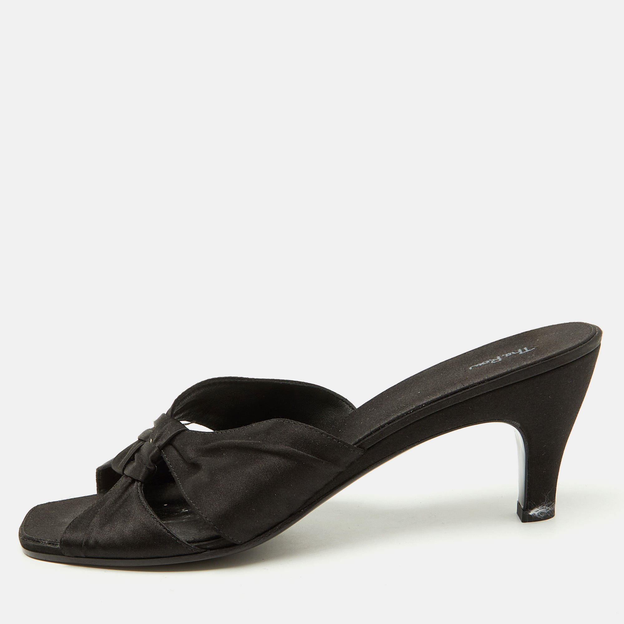 

The Row Black Satin Soft Knot Slide Sandals Size