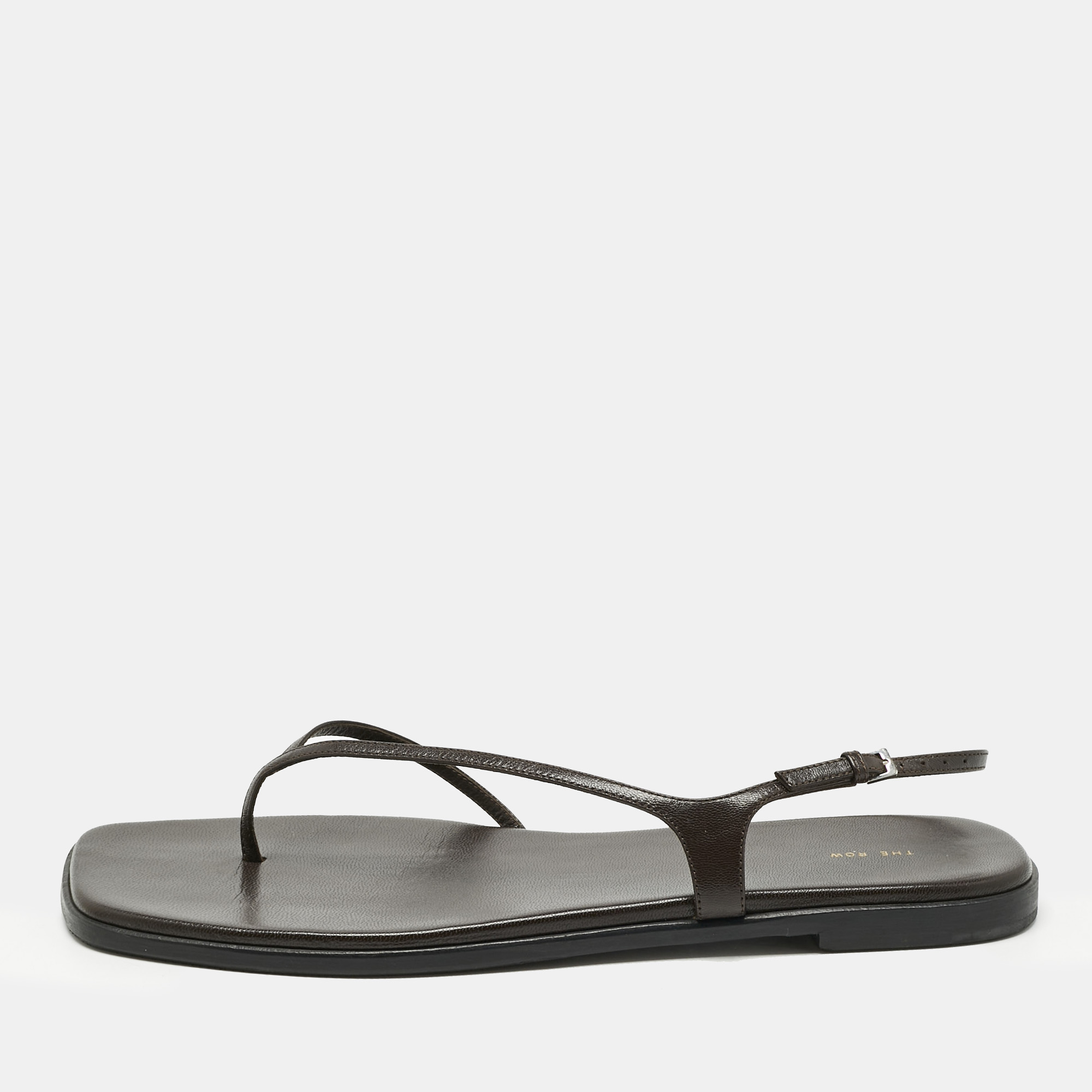 

The Row Brown Leather Constance Flat Sandals Size