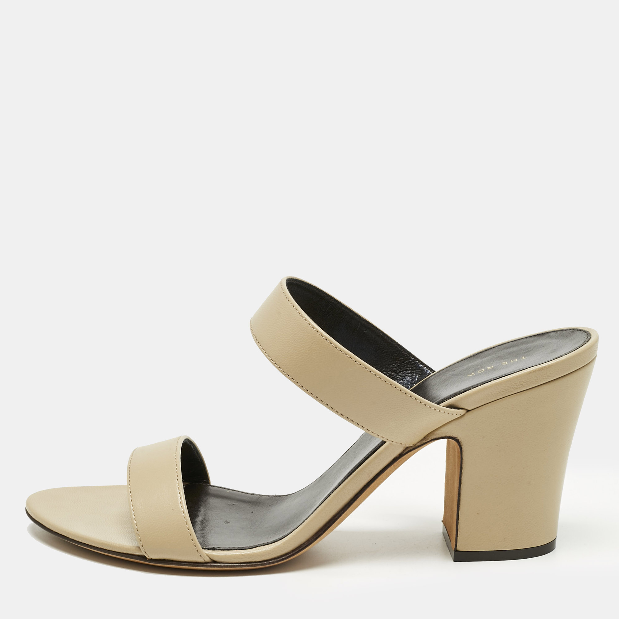 Pre-owned The Row Beige Leather Awar Slide Sandals Size 36