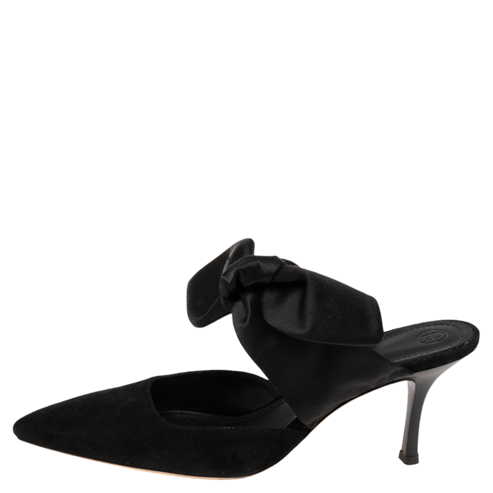 

The Row Black Suede And Satin Coco Mule Sandals Size