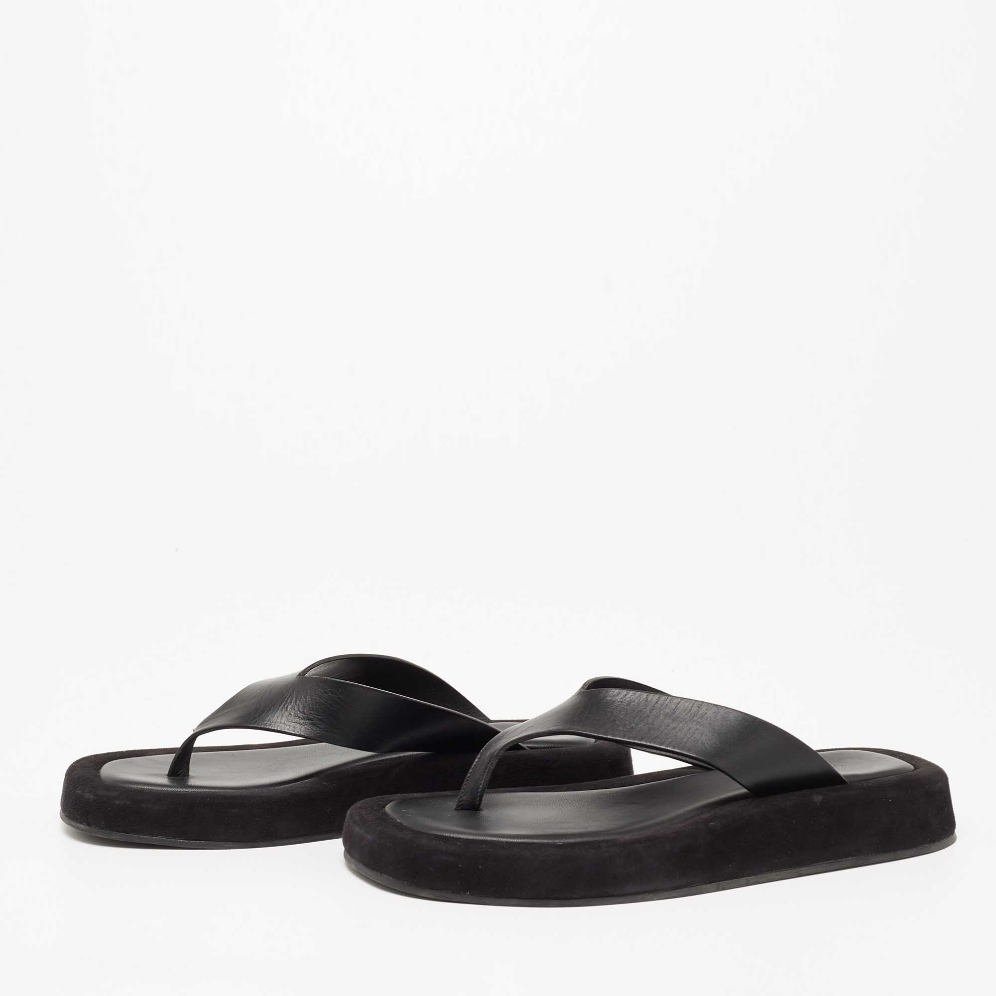 

The Row Black Leather And Suede Ginza Thong Sandals Size