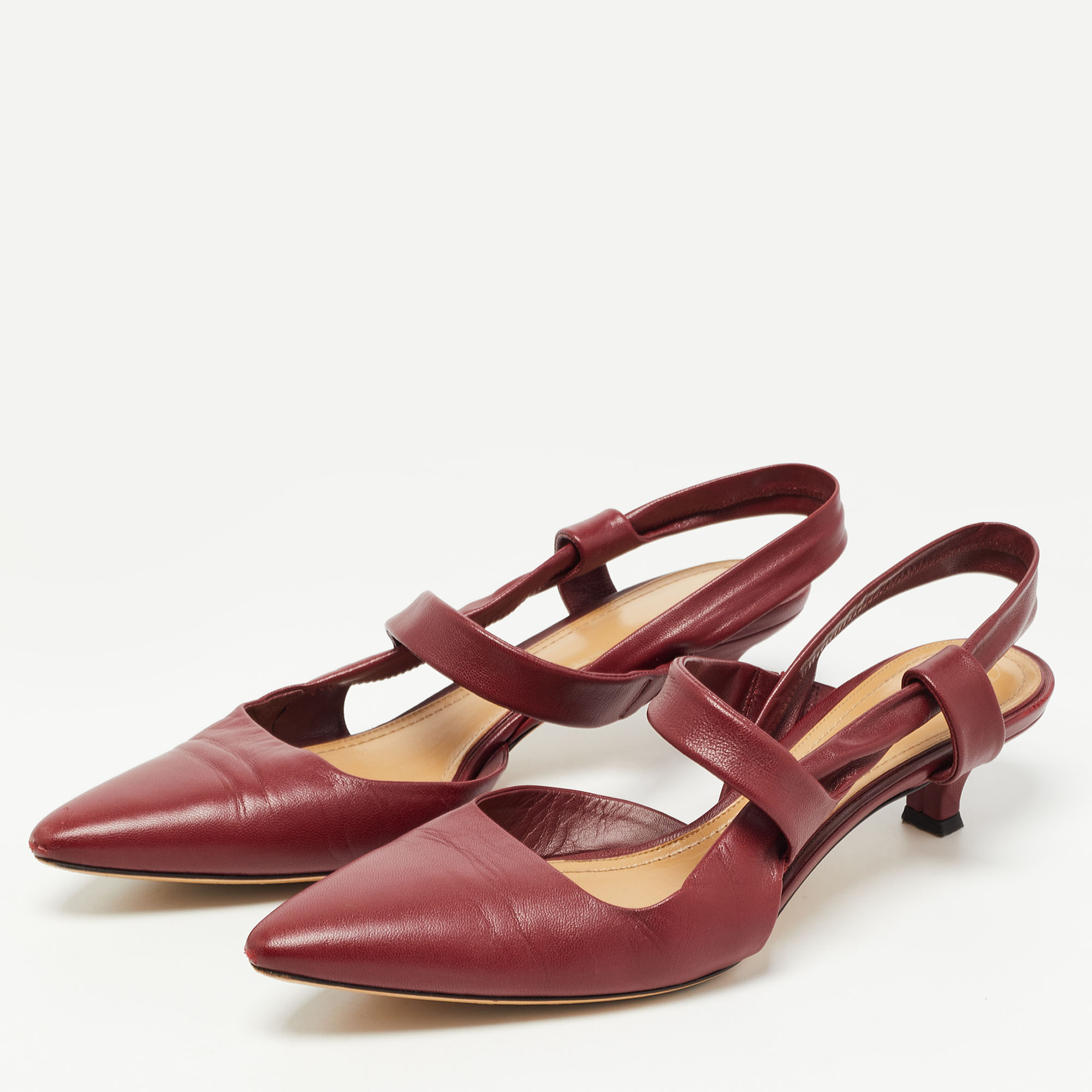 

The Row Burgundy Leather Coco Twist Slingback Pumps Size